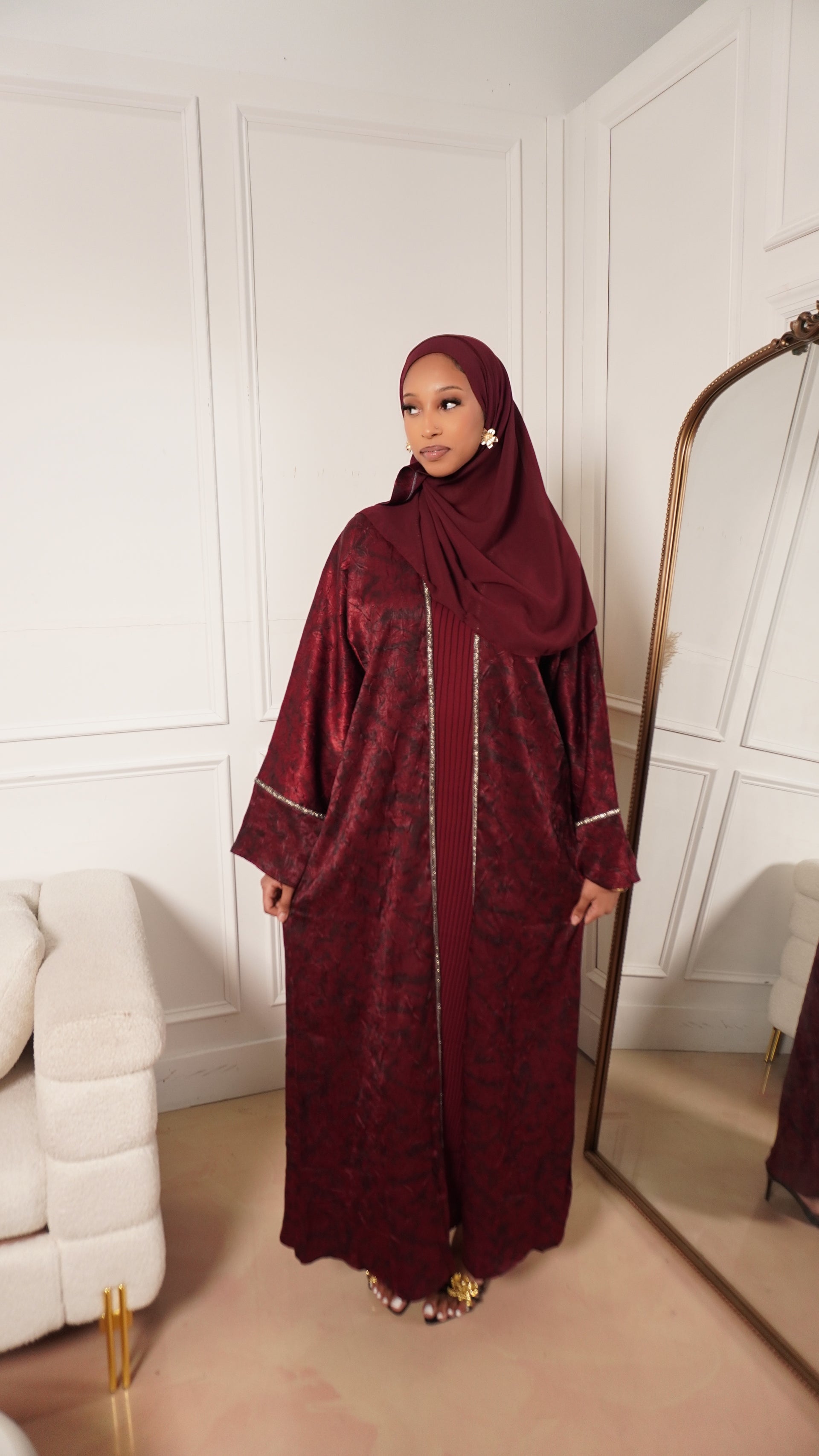 Safia Abaya Set In Burgundy