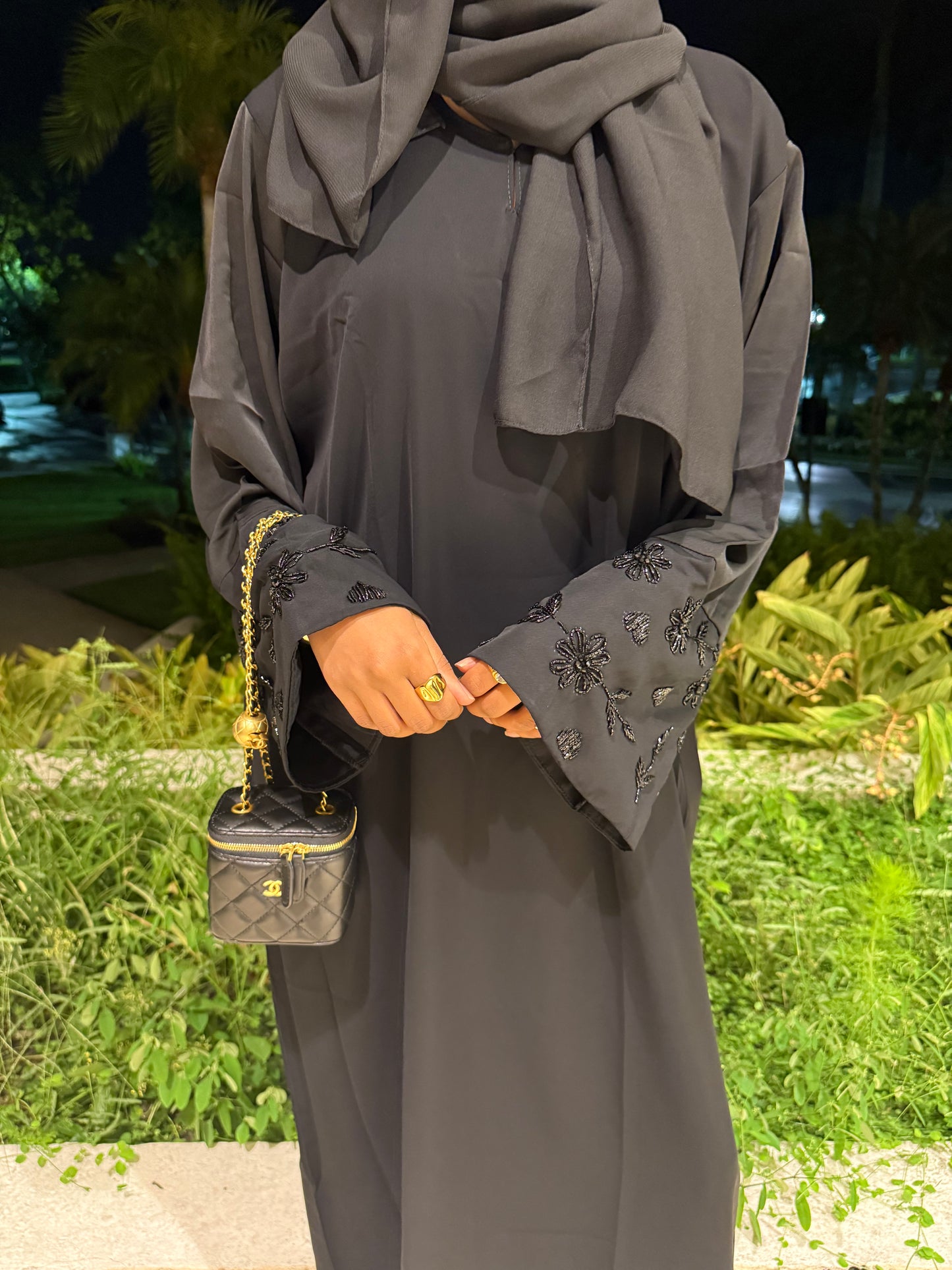 Pink Flower Rhinestone Abaya