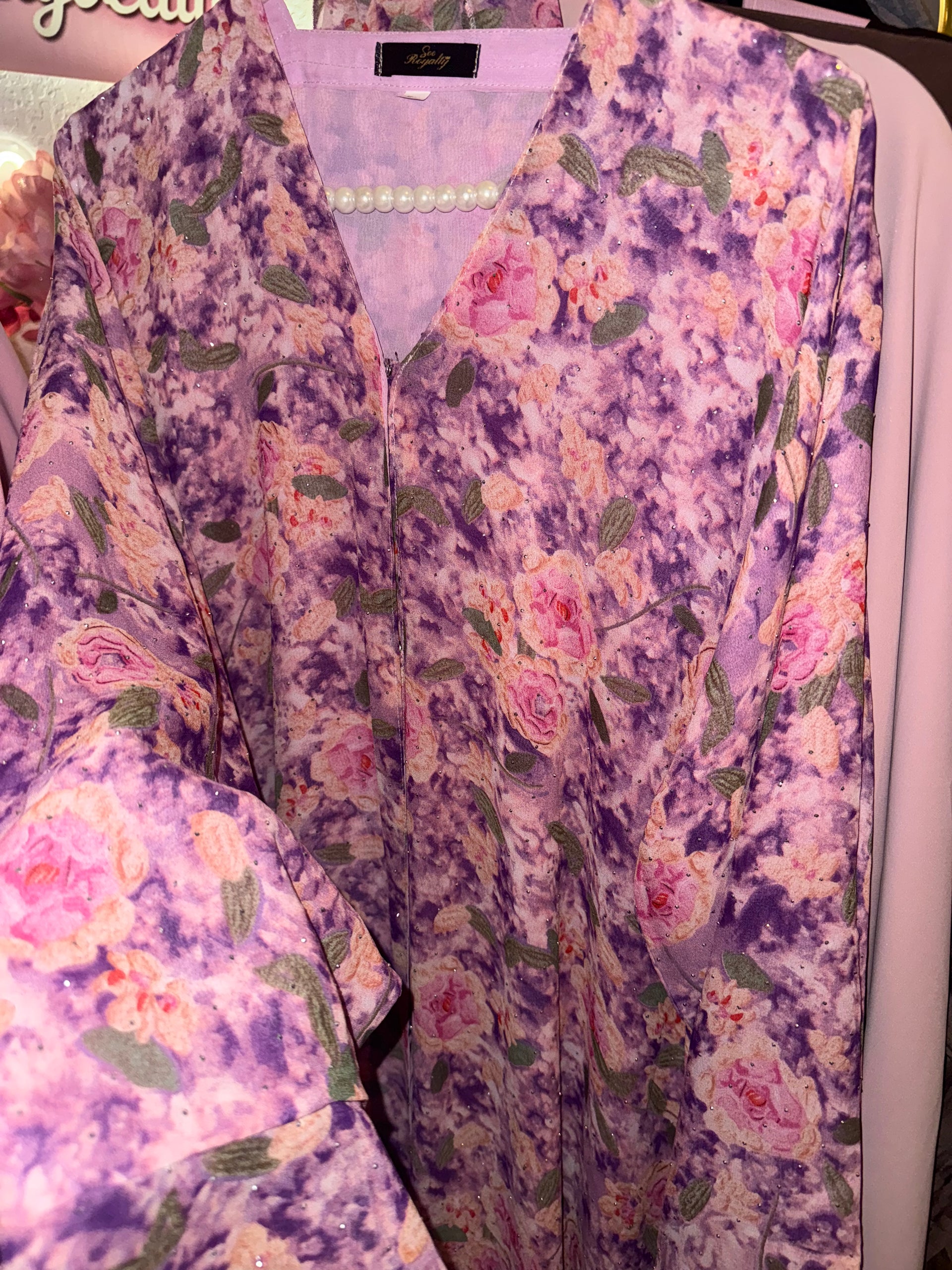 Pink & Purple Flower Abaya