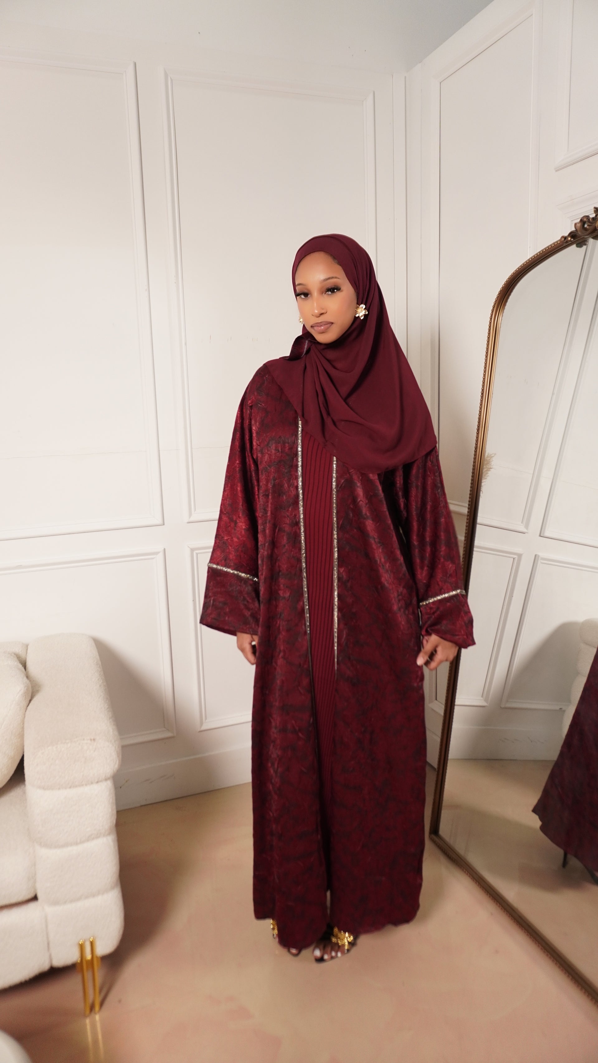 Safia Abaya Set In Burgundy