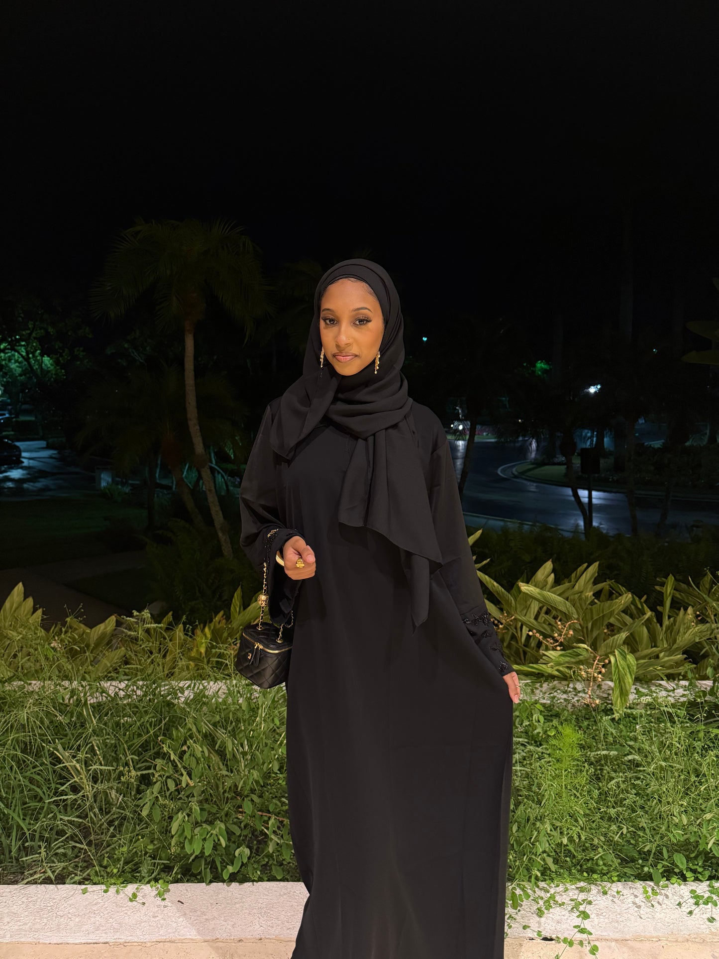 Pink Flower Rhinestone Abaya