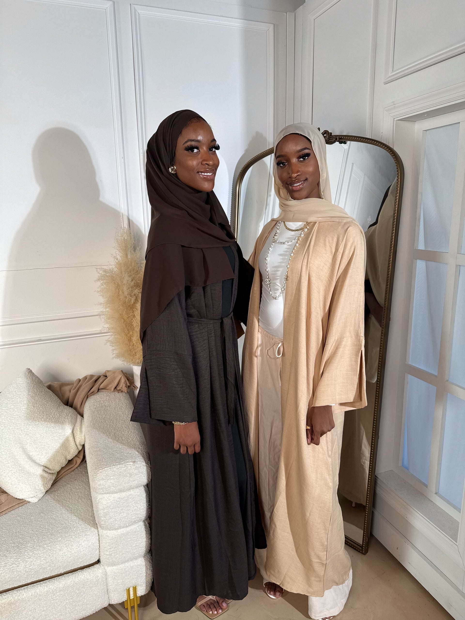 Mocha Brown Serene Linen Abaya Set