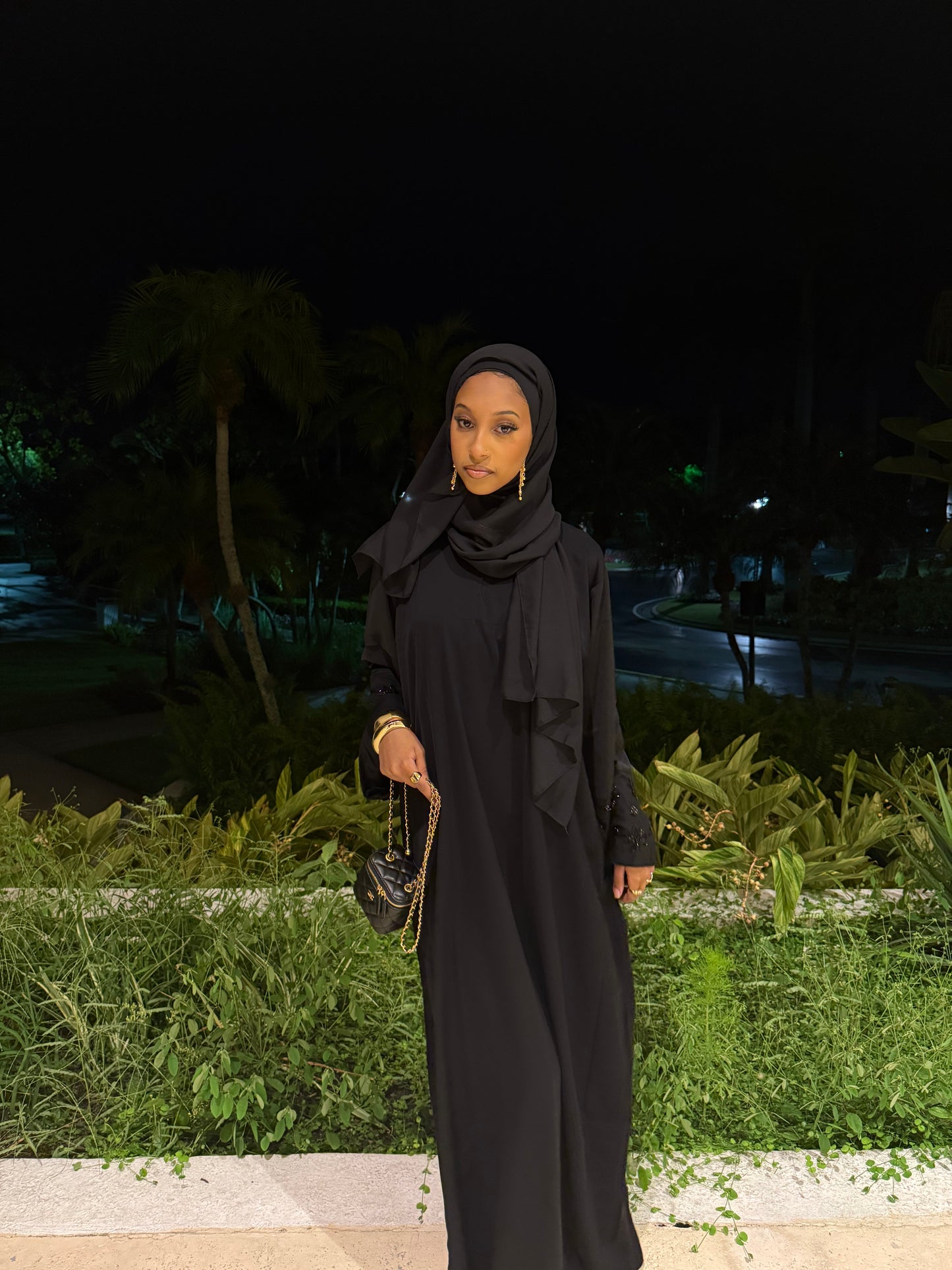 Pink Flower Rhinestone Abaya