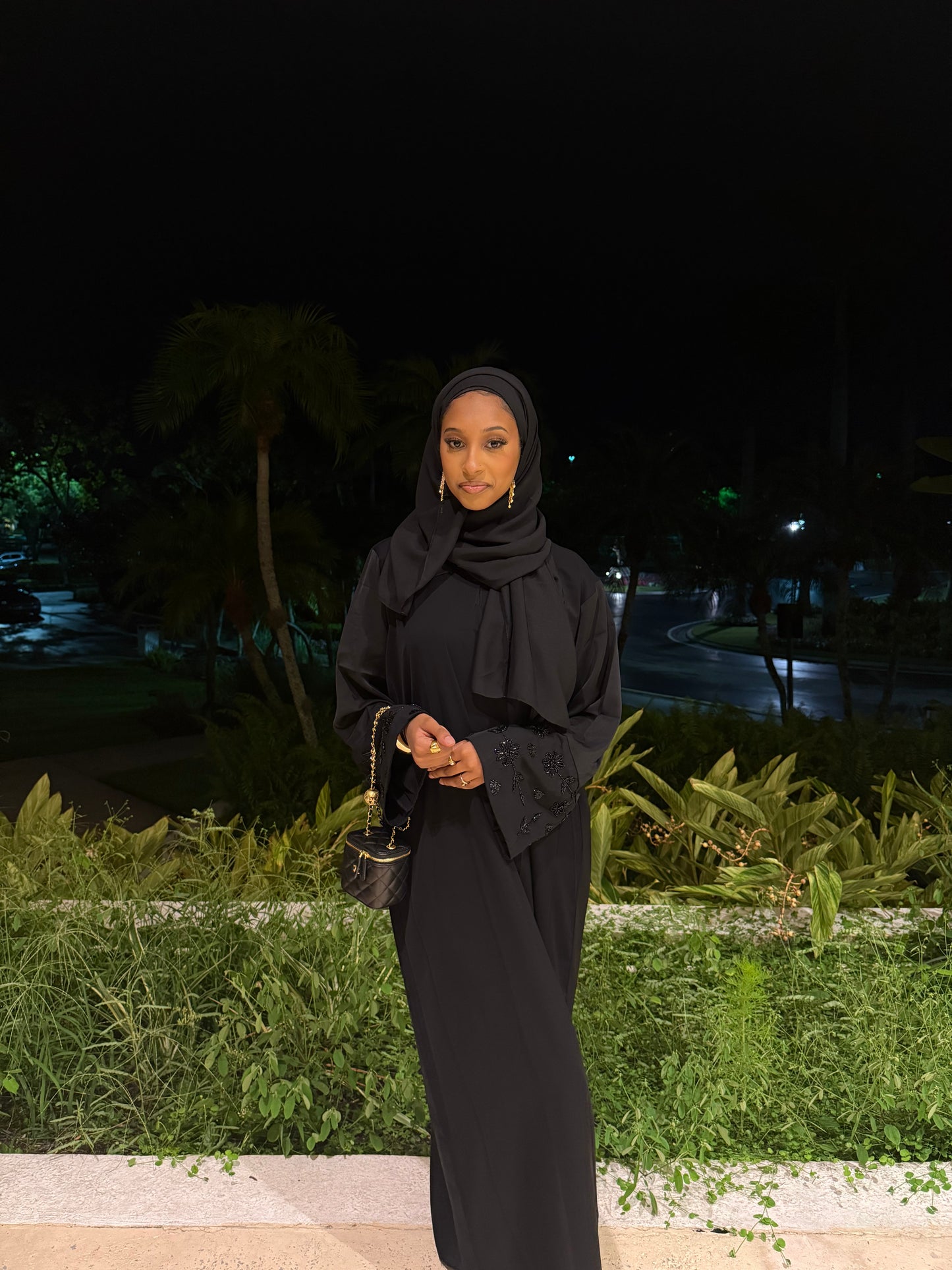Pink Flower Rhinestone Abaya