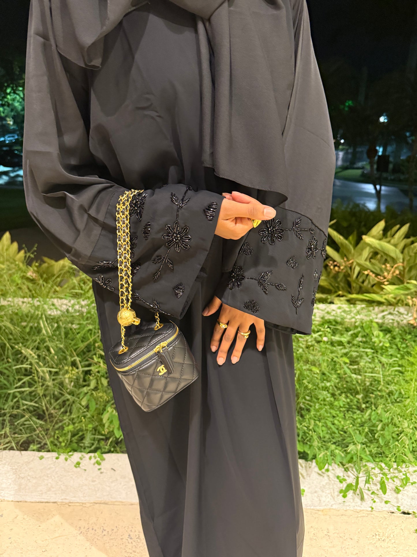 Pink Flower Rhinestone Abaya