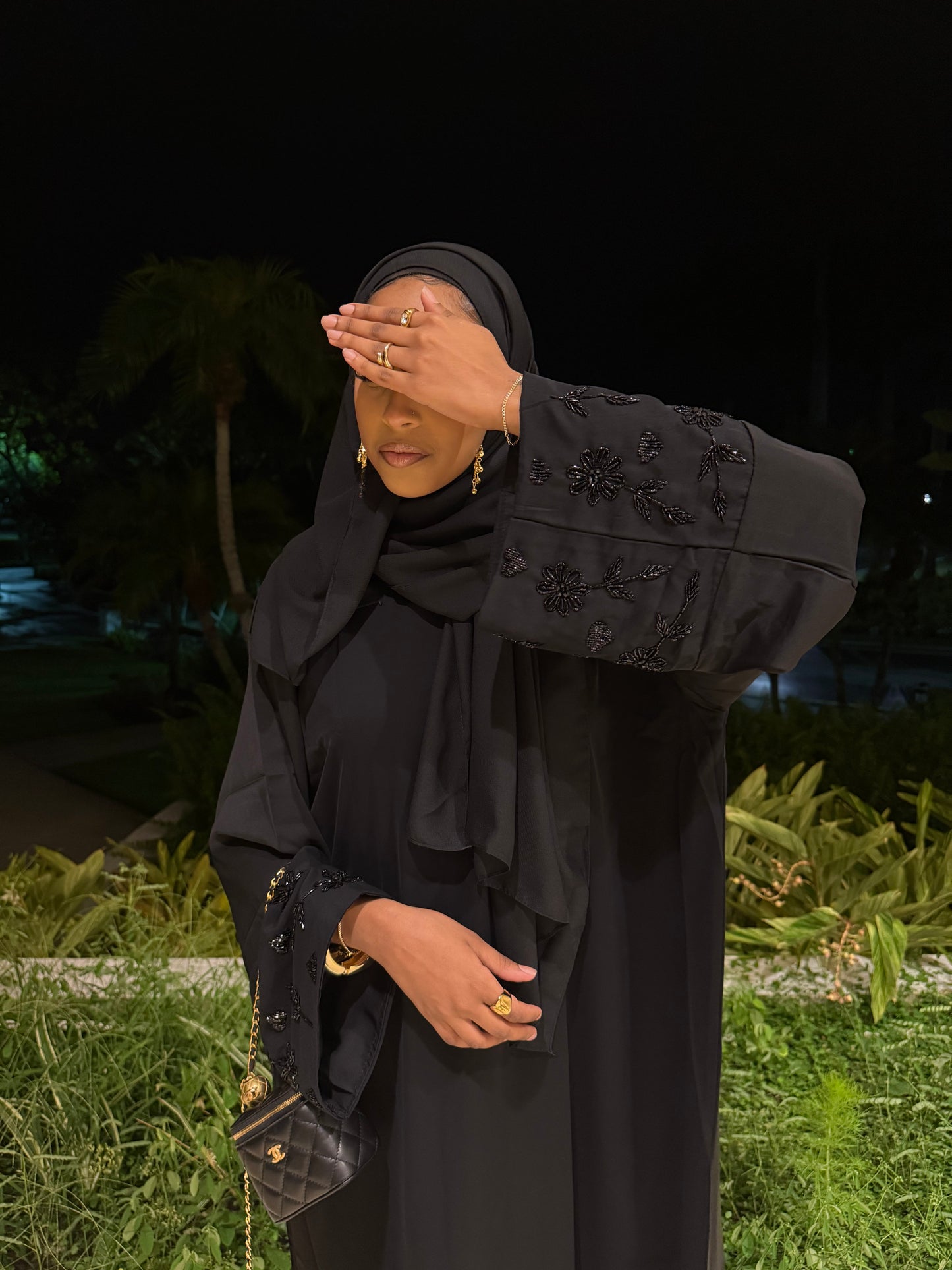Pink Flower Rhinestone Abaya