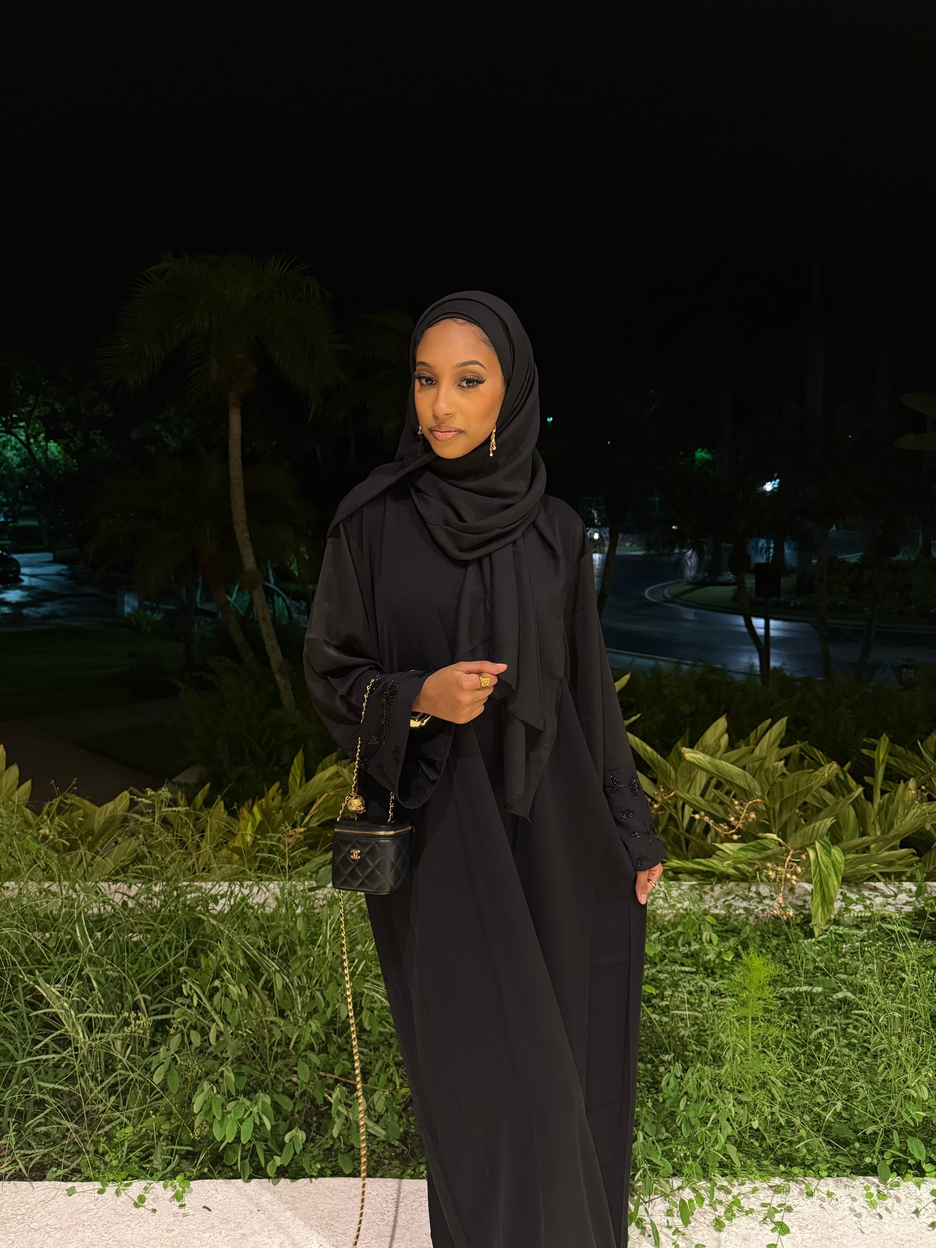 Flower Rhinestone Abaya