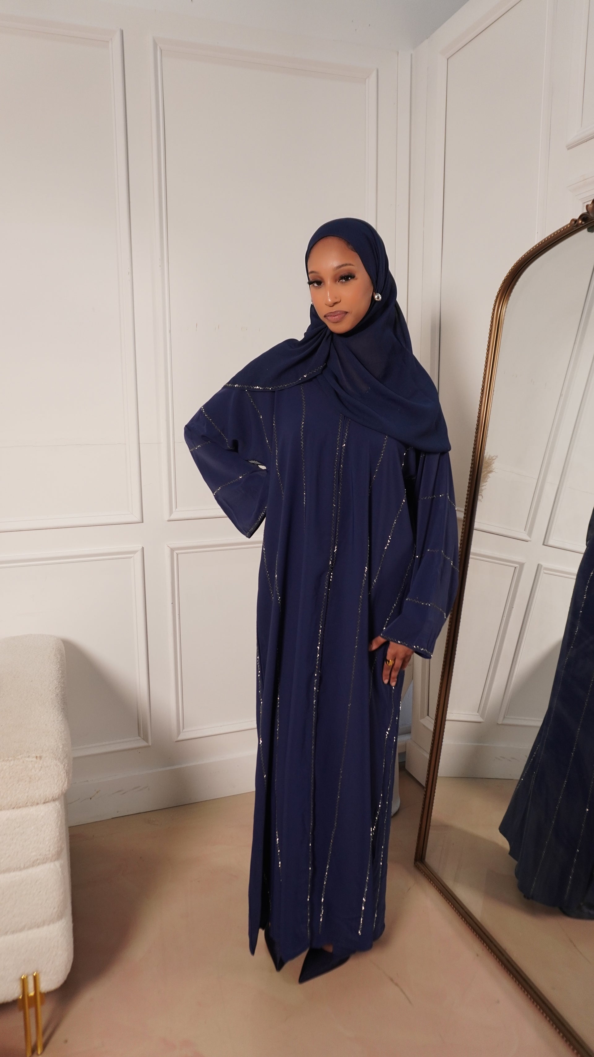 Lyra Abaya Set in Navy Blue