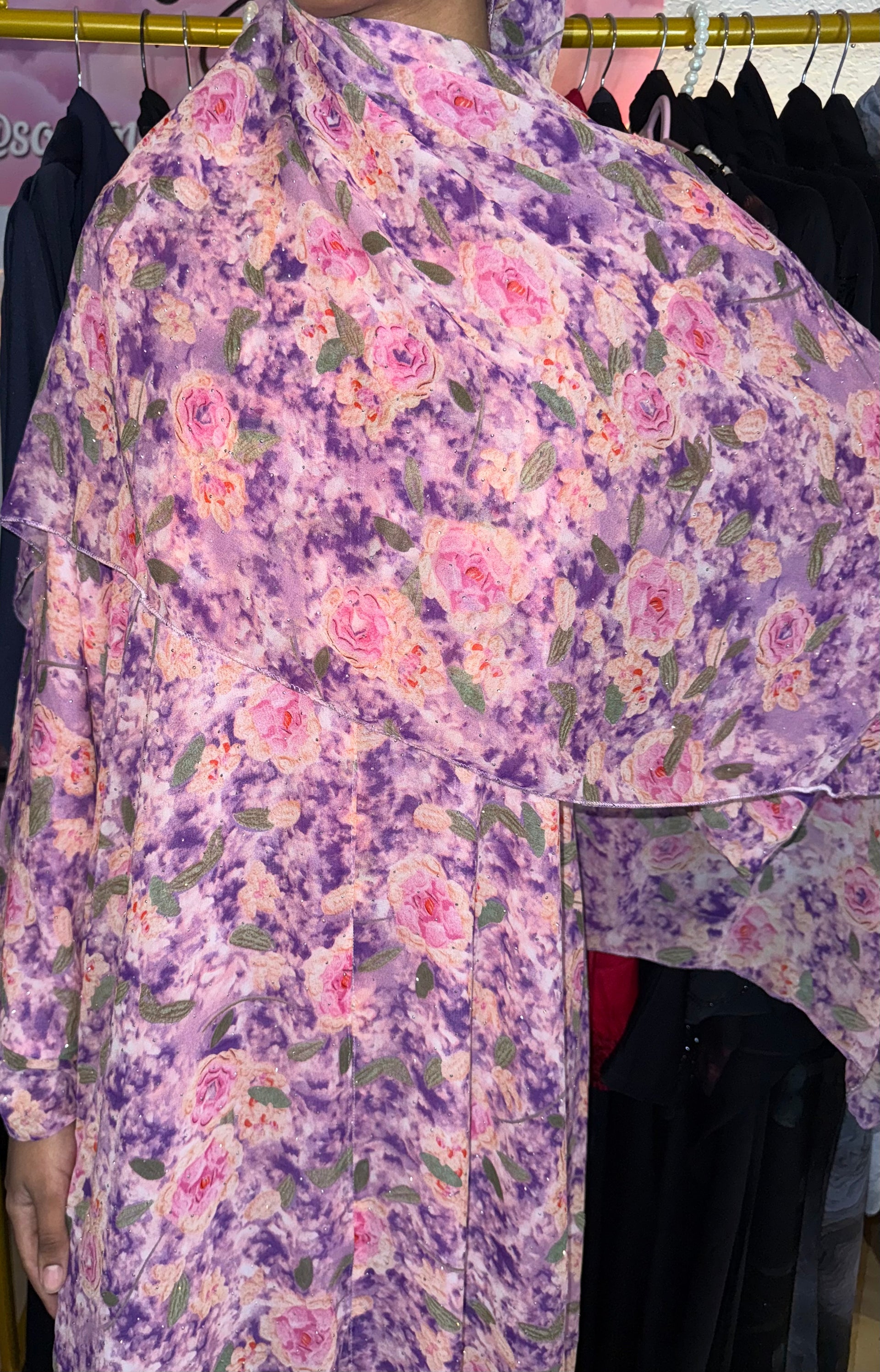 Pink & Purple Flower Abaya