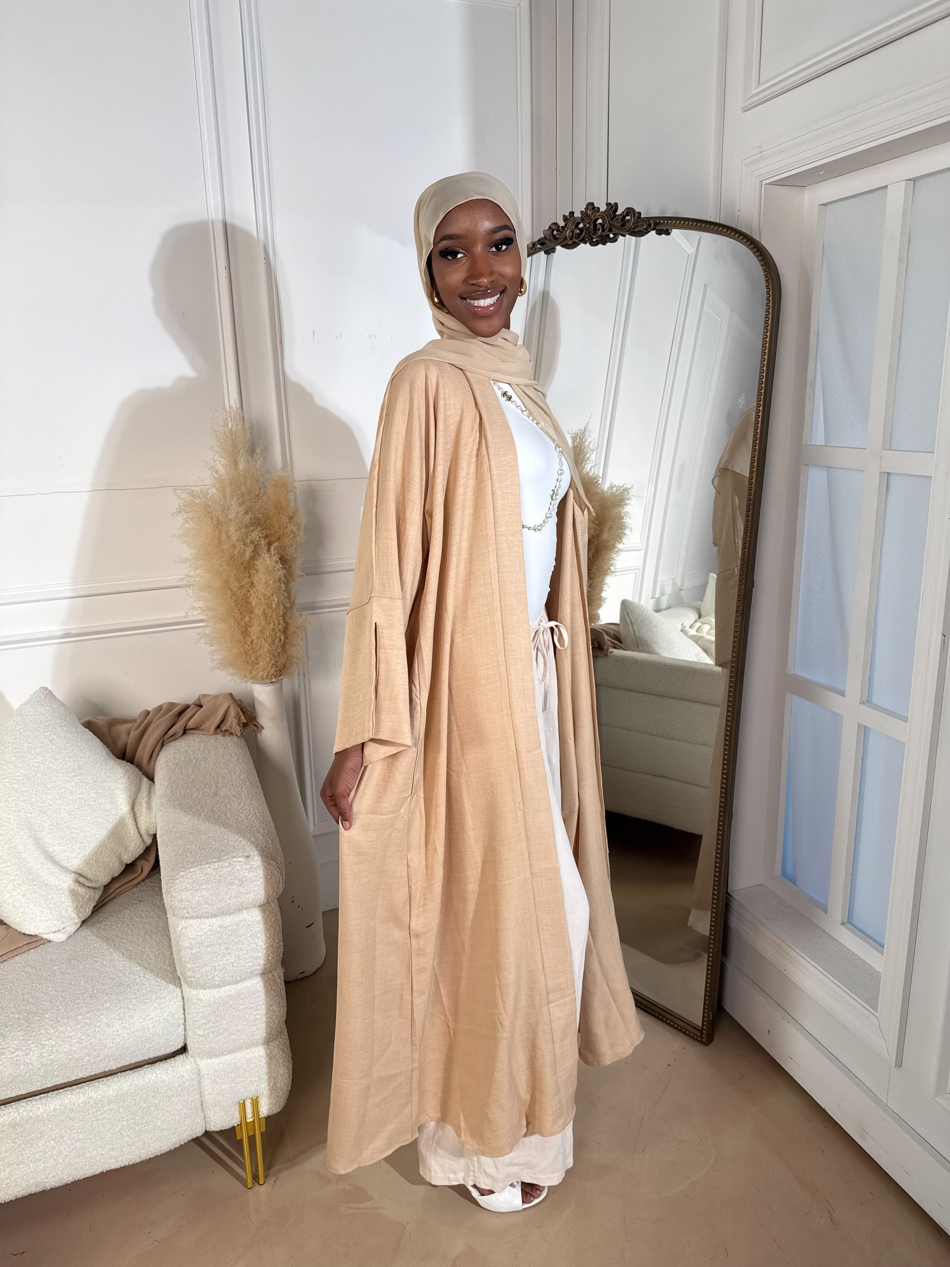 Sand Serene Linen Abaya Set