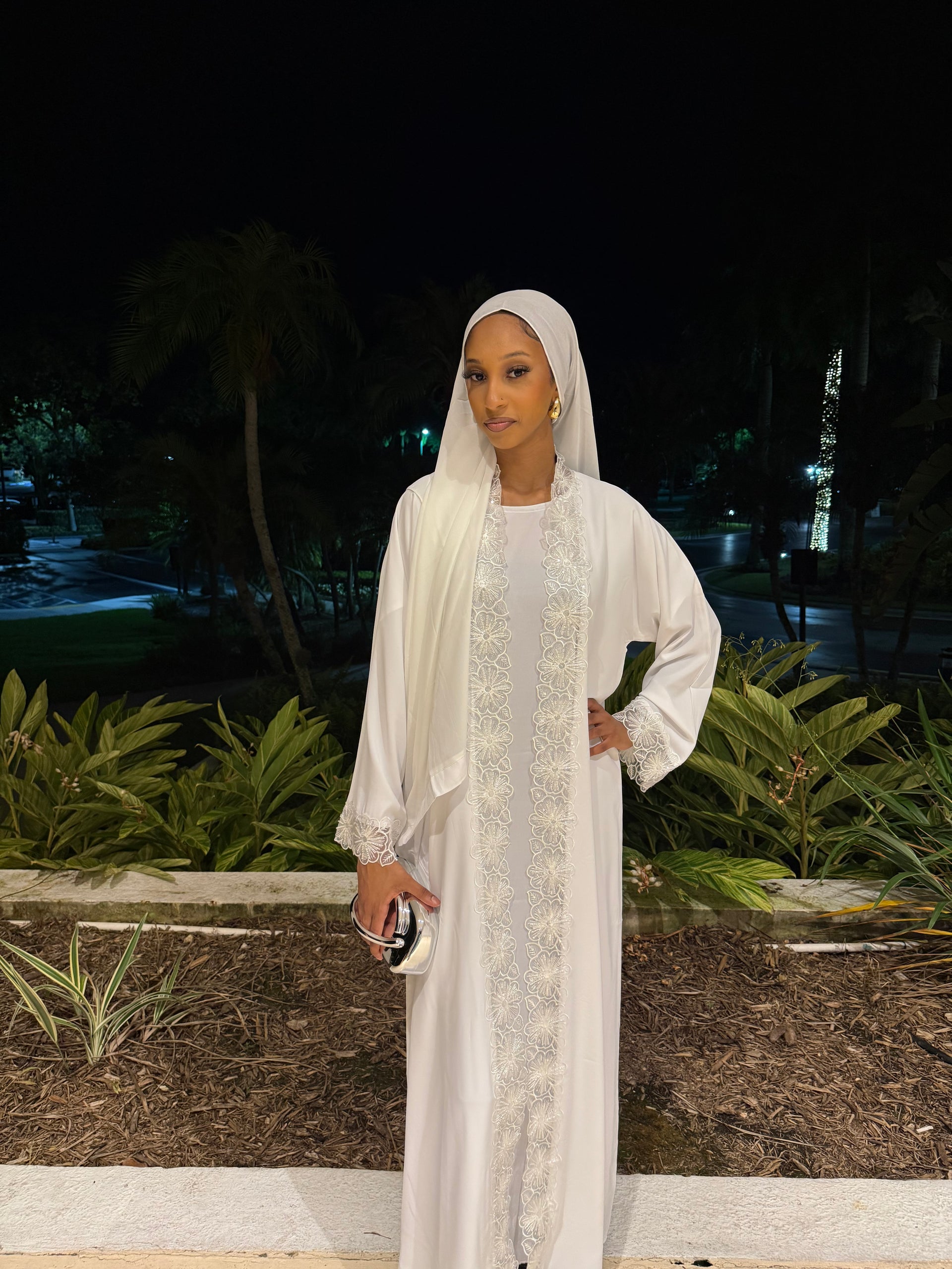 Layali Lace Abaya in White