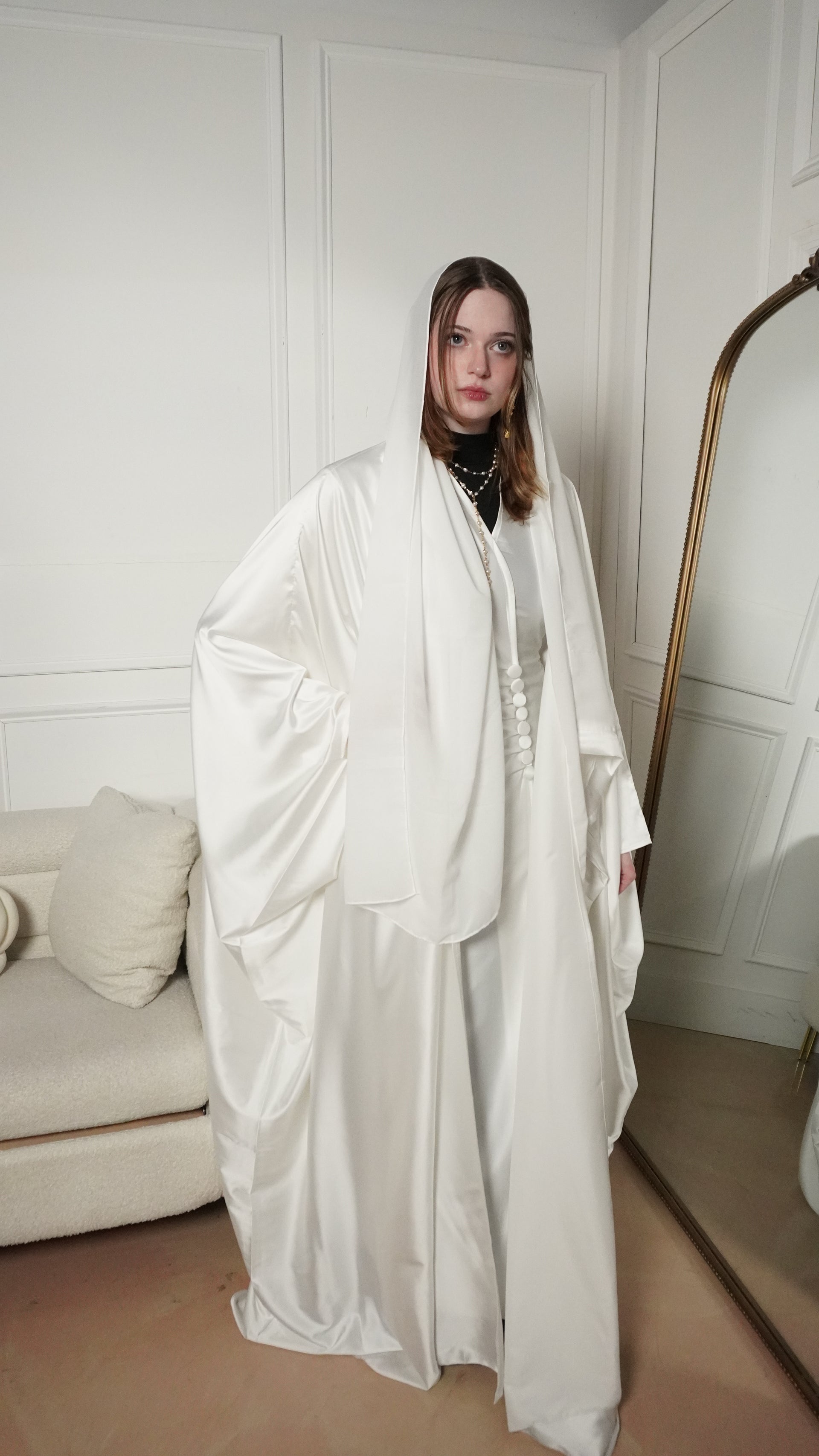 White Silk Abaya Set