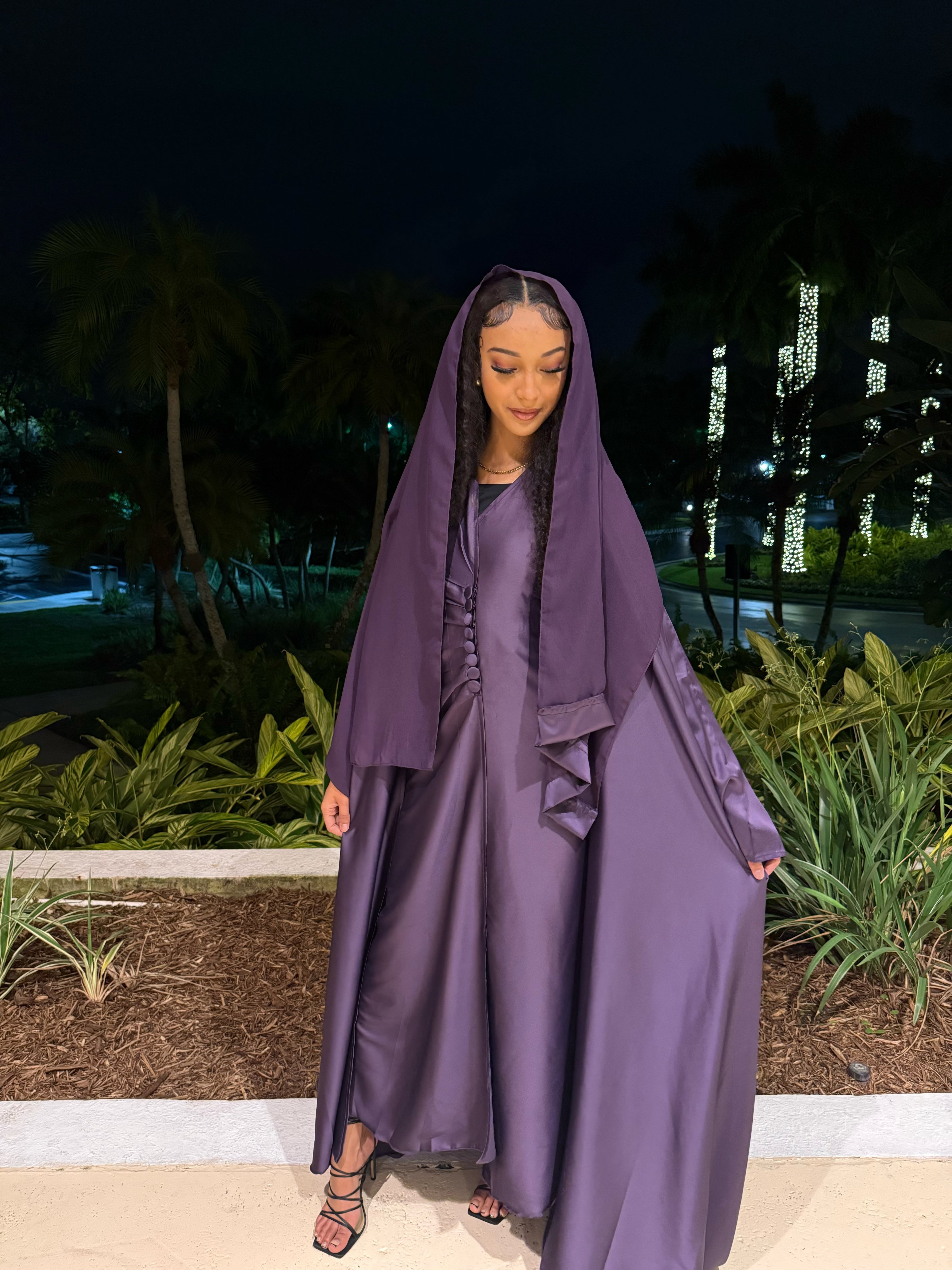 open lace back dress Draped Royal Purple Gown Teuta Matoshi