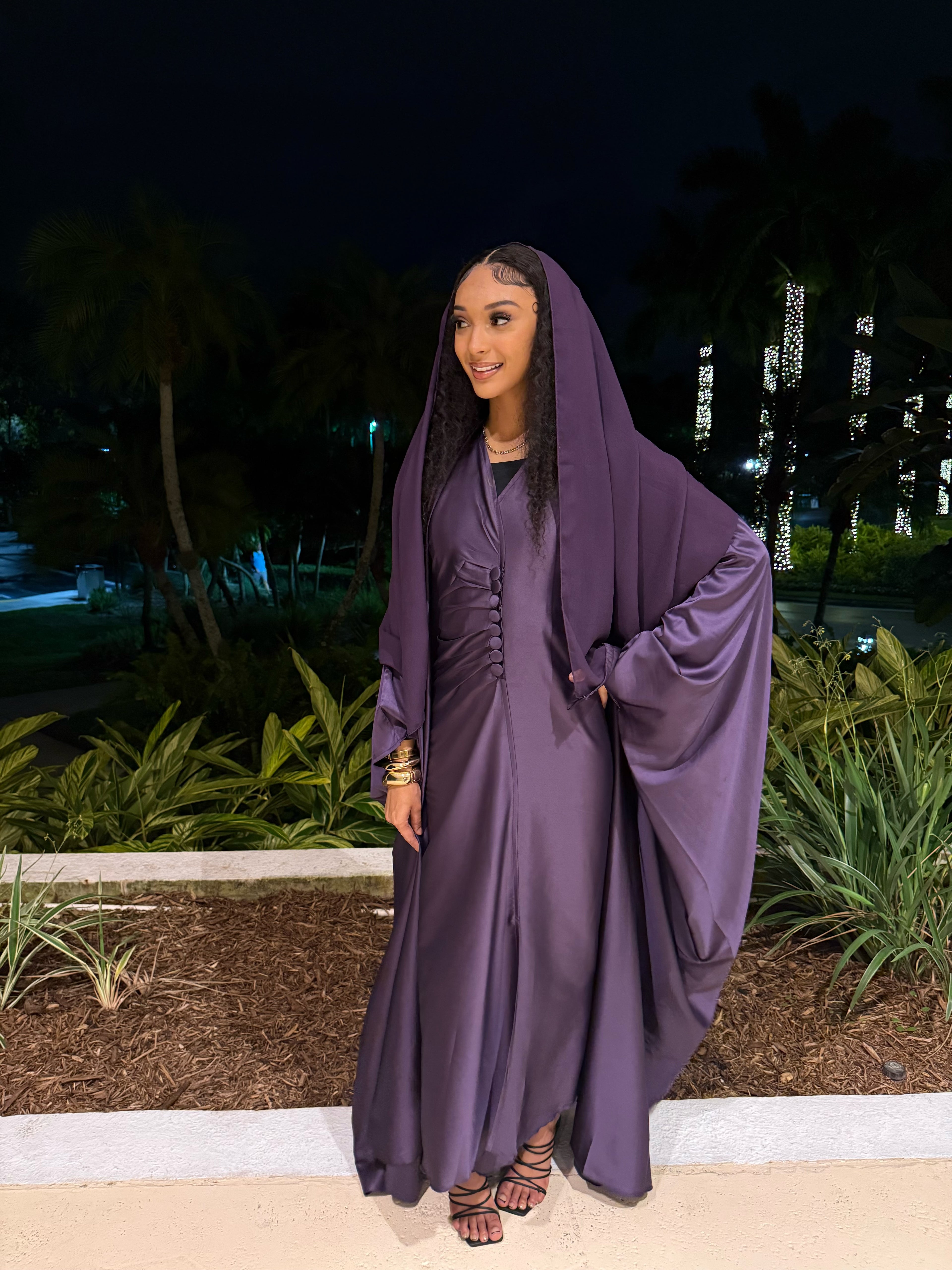 Royal Purple Satin Abaya Set