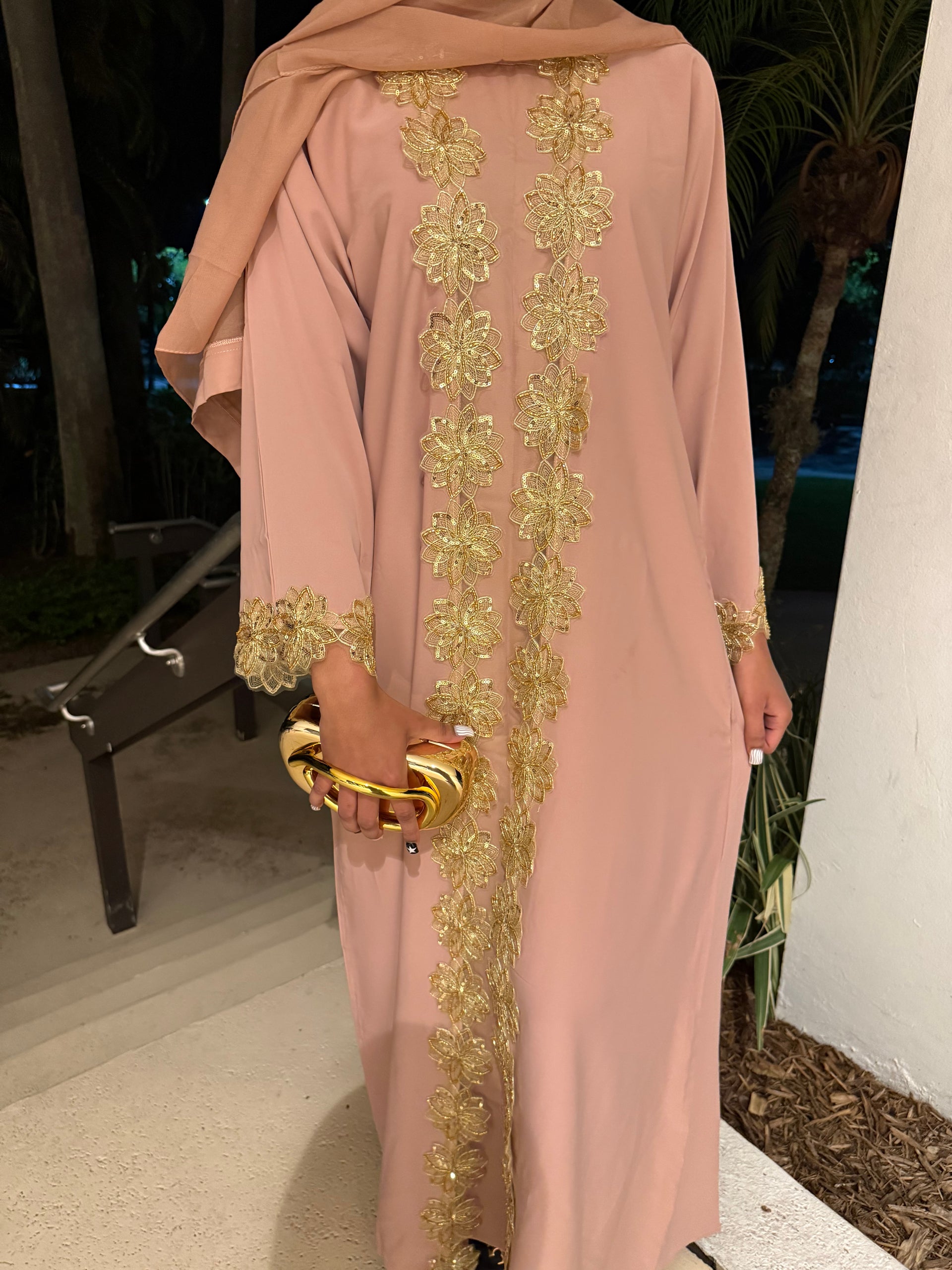 Layali Lace Abaya in Peach
