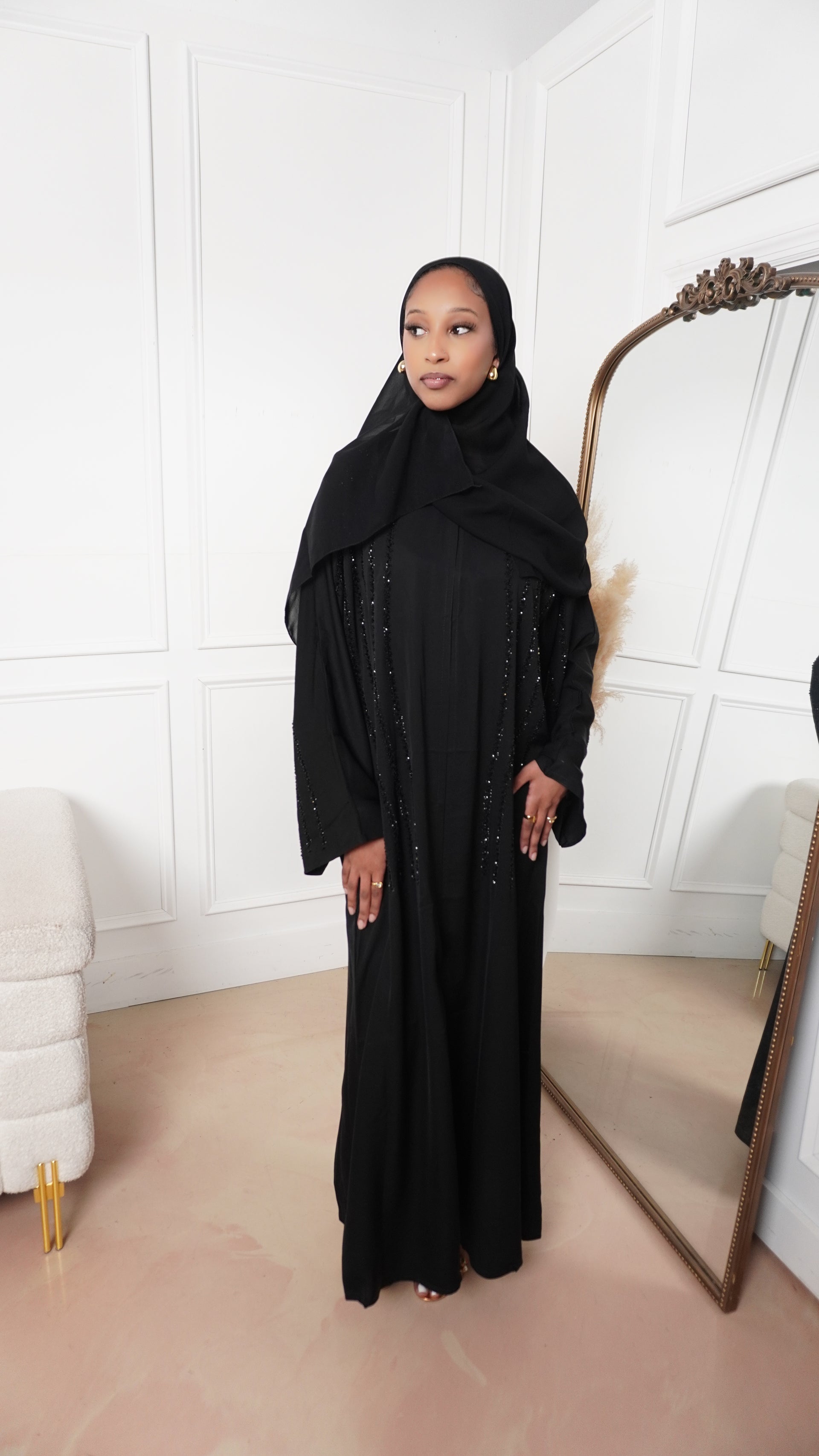 Amira Black on Black Abaya Set