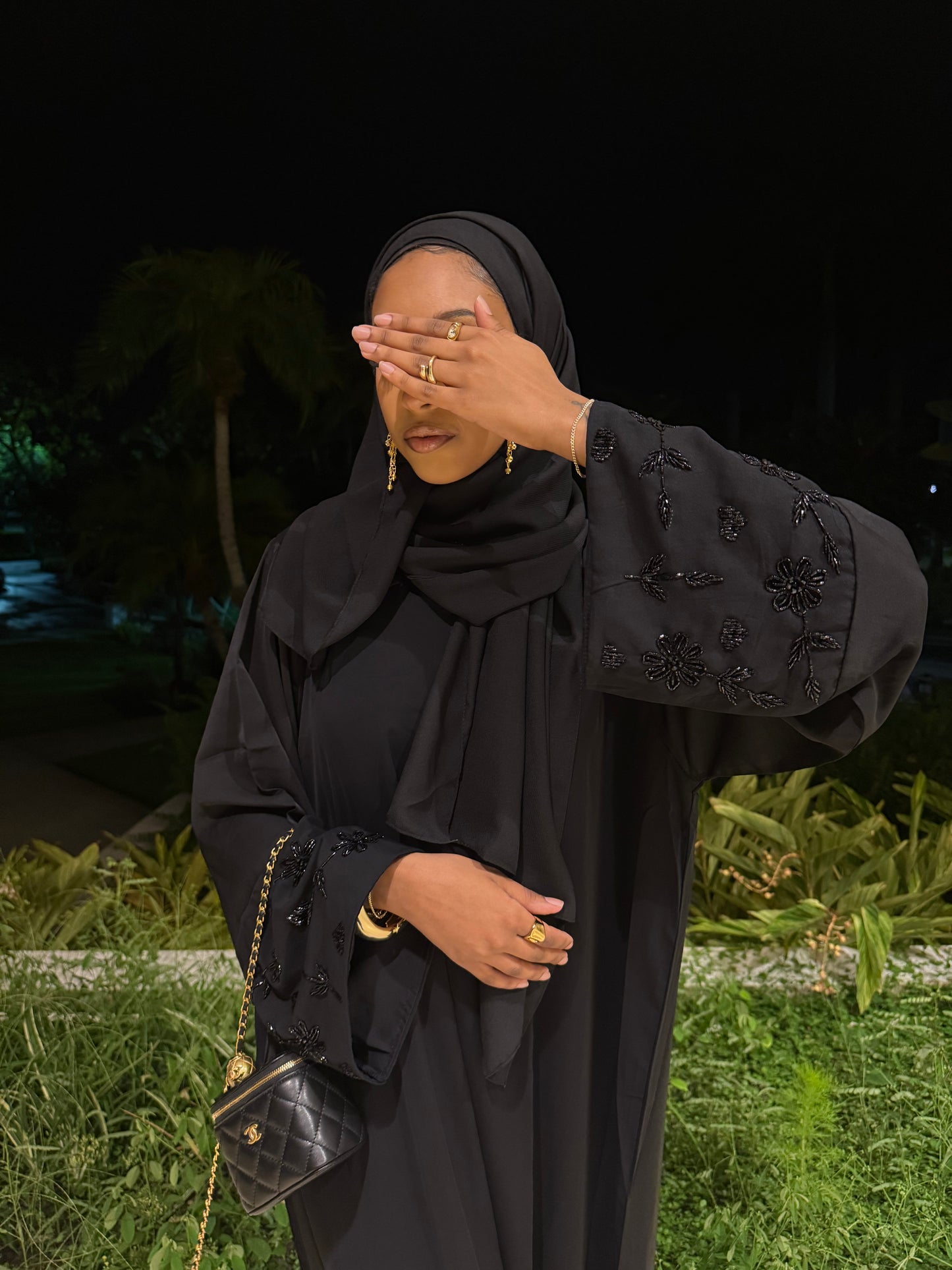 Pink Flower Rhinestone Abaya