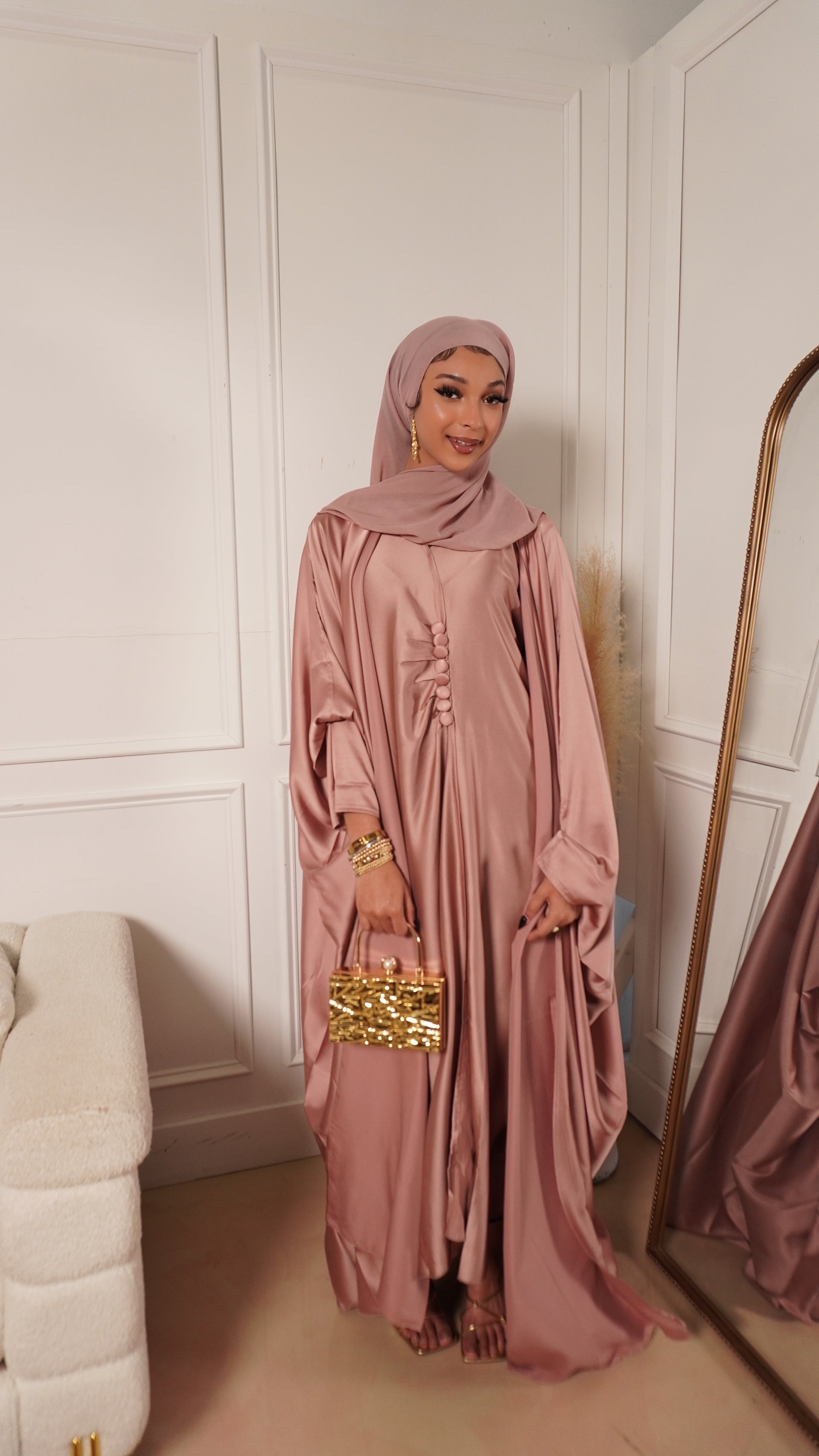 Pink Silk Abaya Set