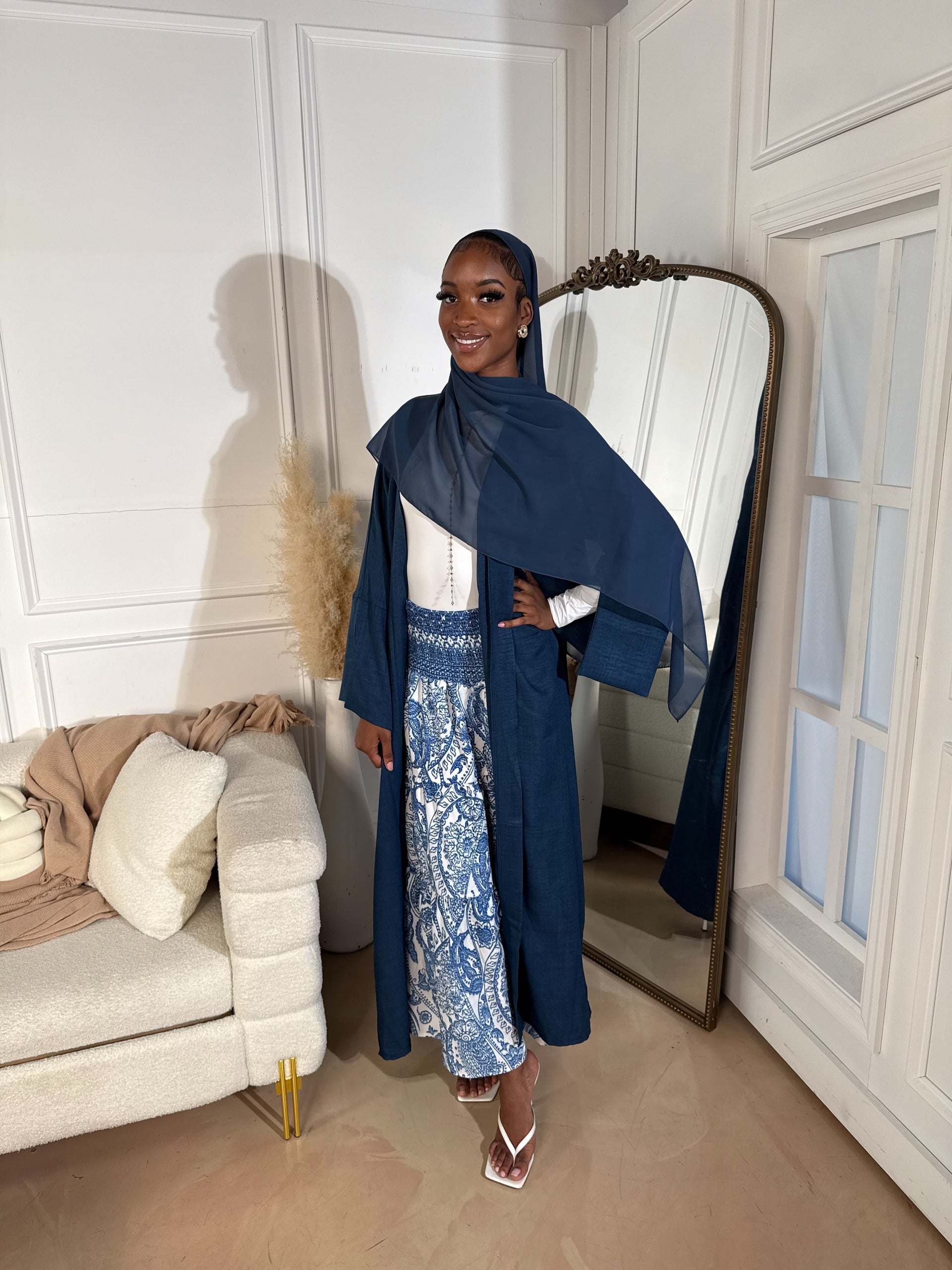 Blue Serene Linen Abaya Set