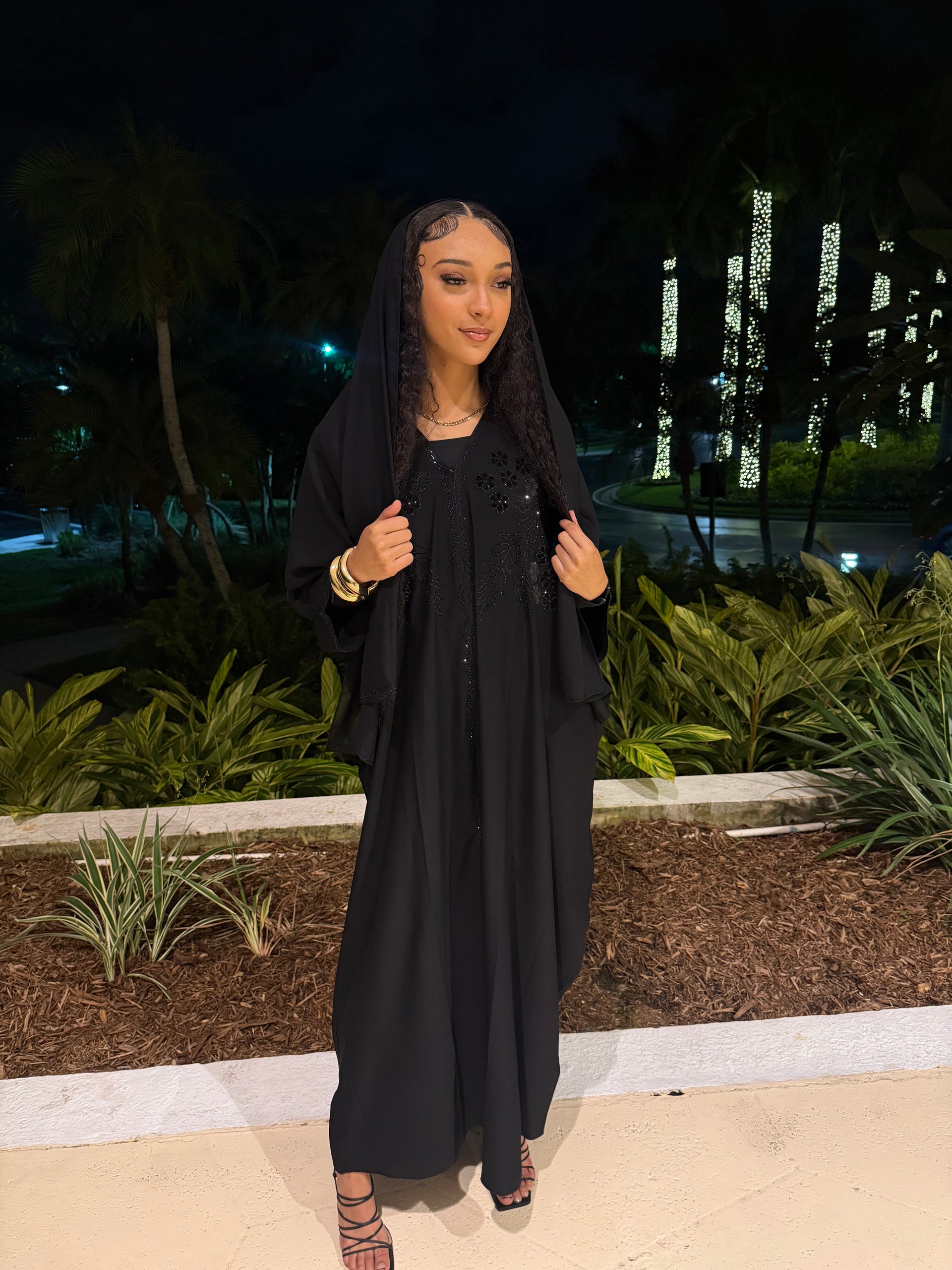 Black Flower Abaya