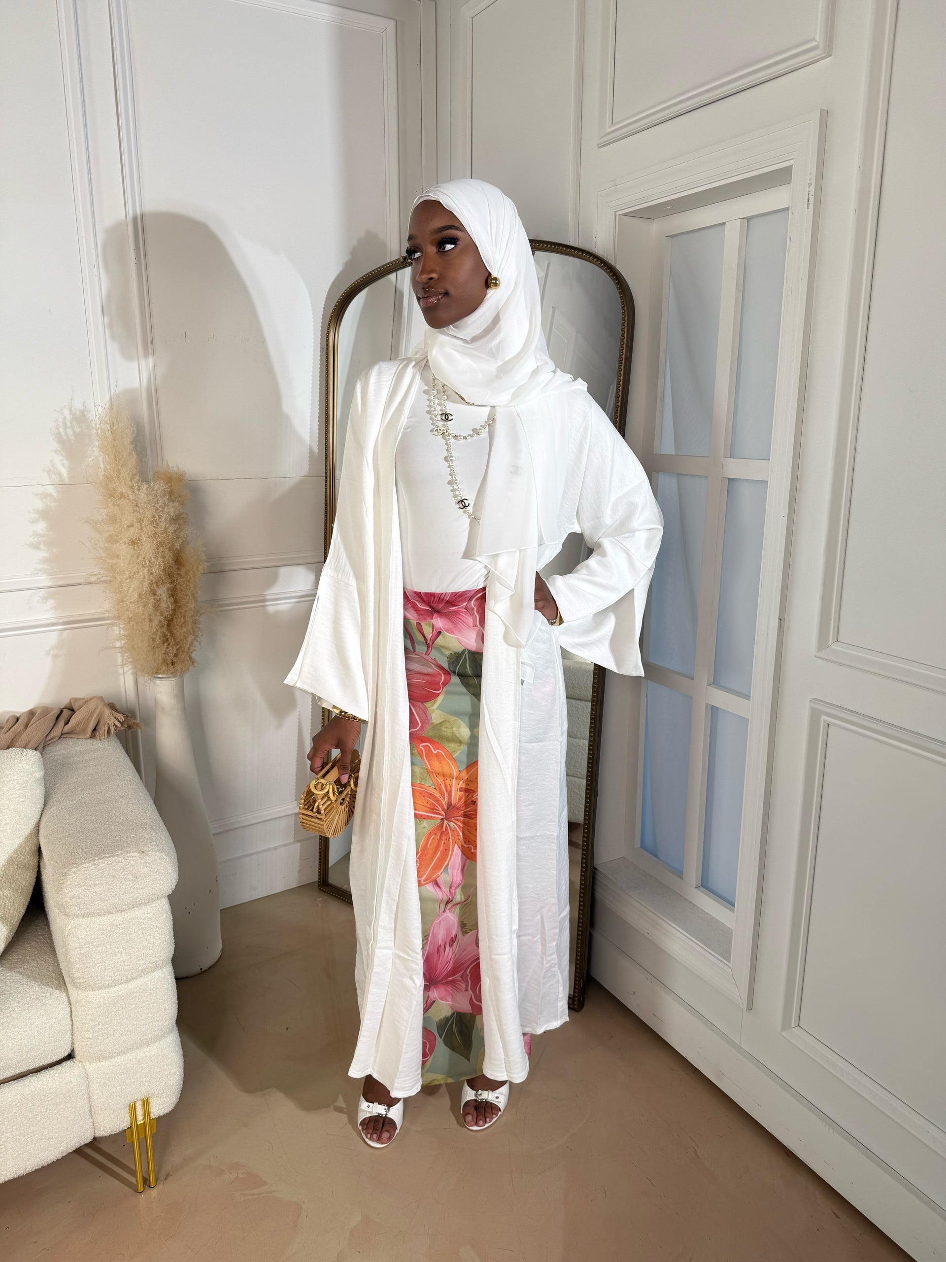White Serene Linen Abaya Set