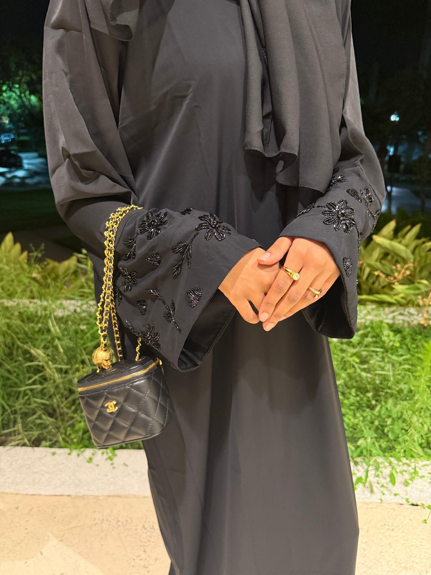Pink Flower Rhinestone Abaya