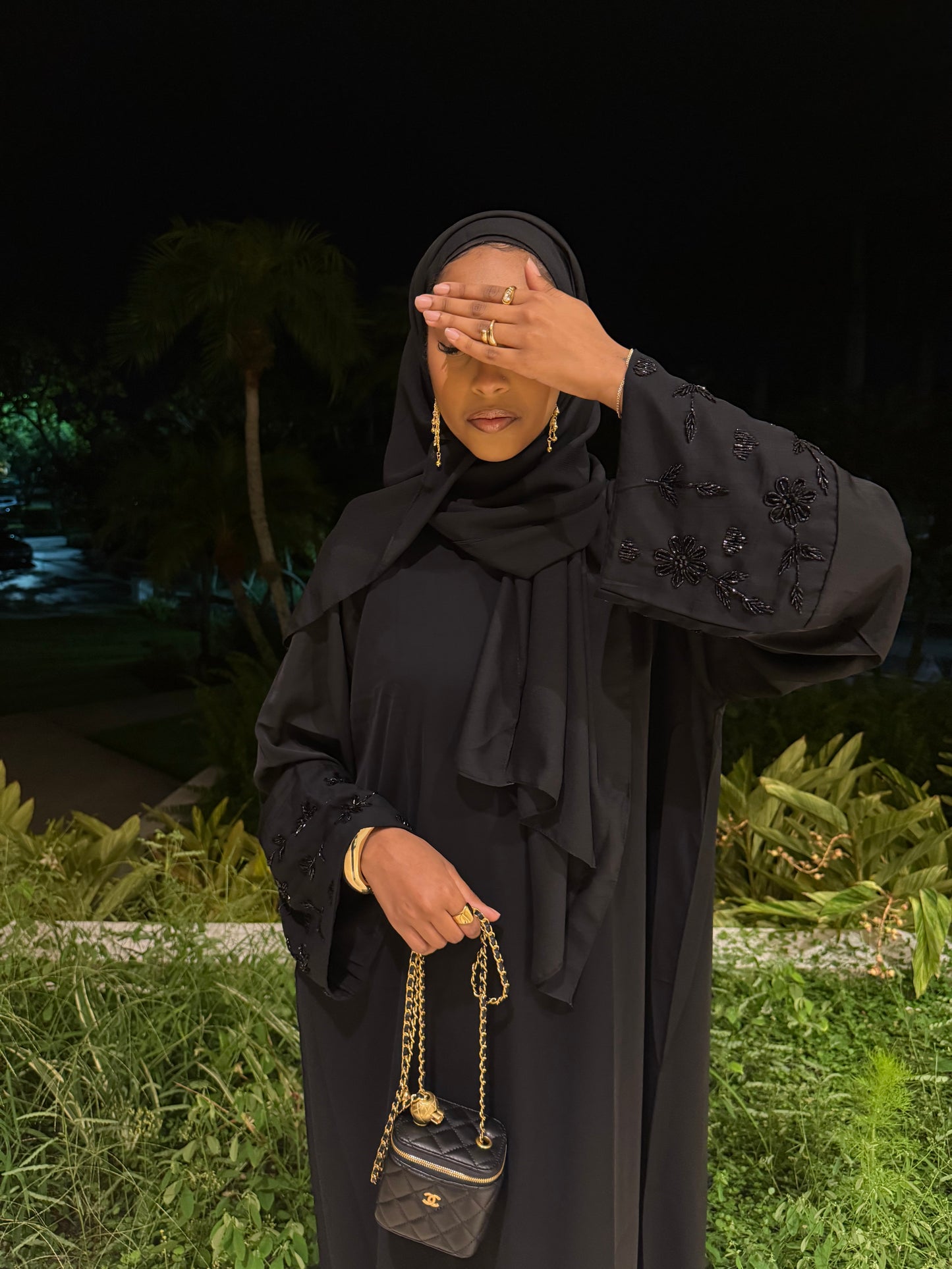 Pink Flower Rhinestone Abaya