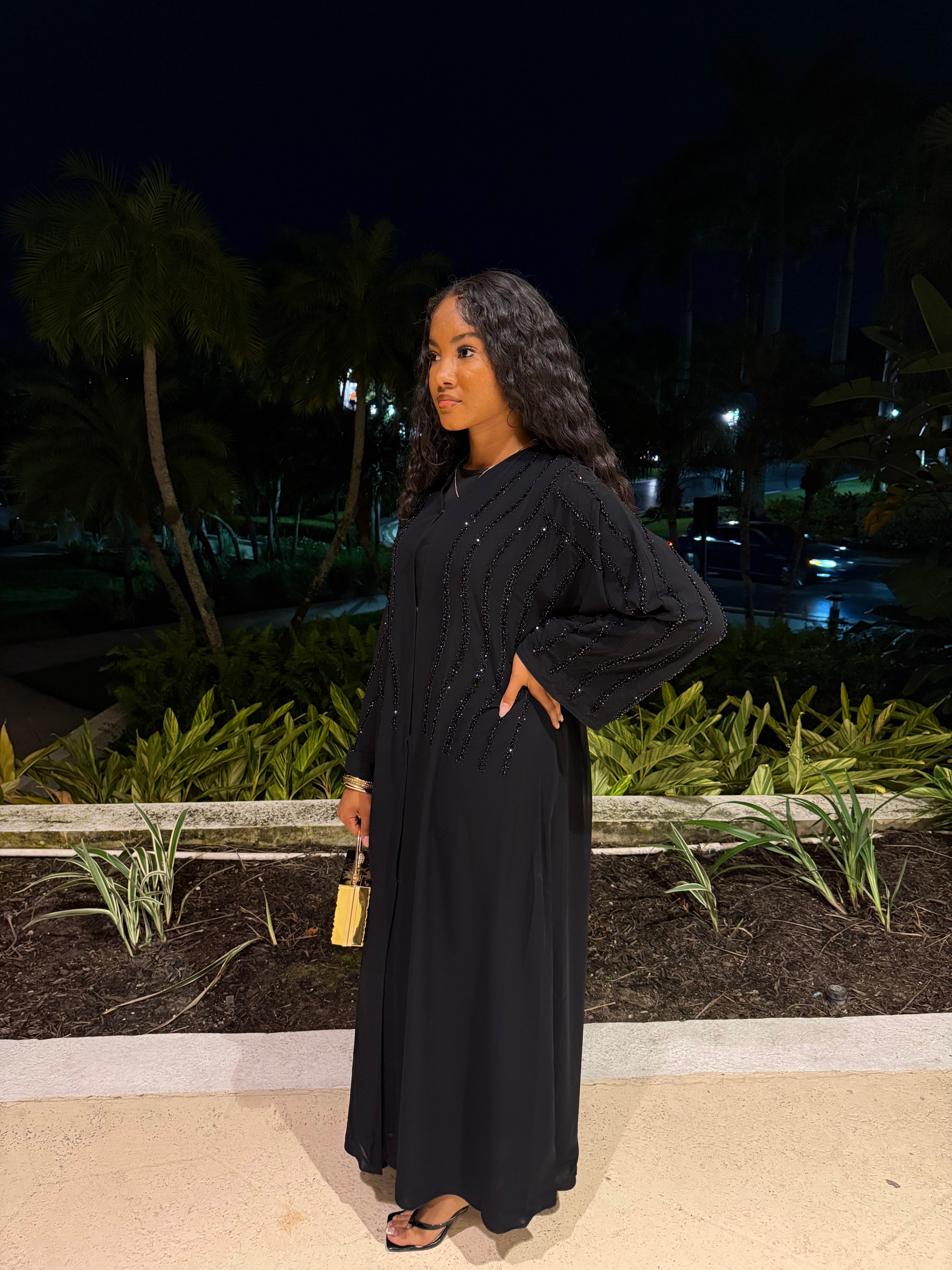 black abaya dress Hidaya Aaliya Collections The model wears size Medium and has a height of 55 / 166cm aprox Buy Black and Gold Embroidered