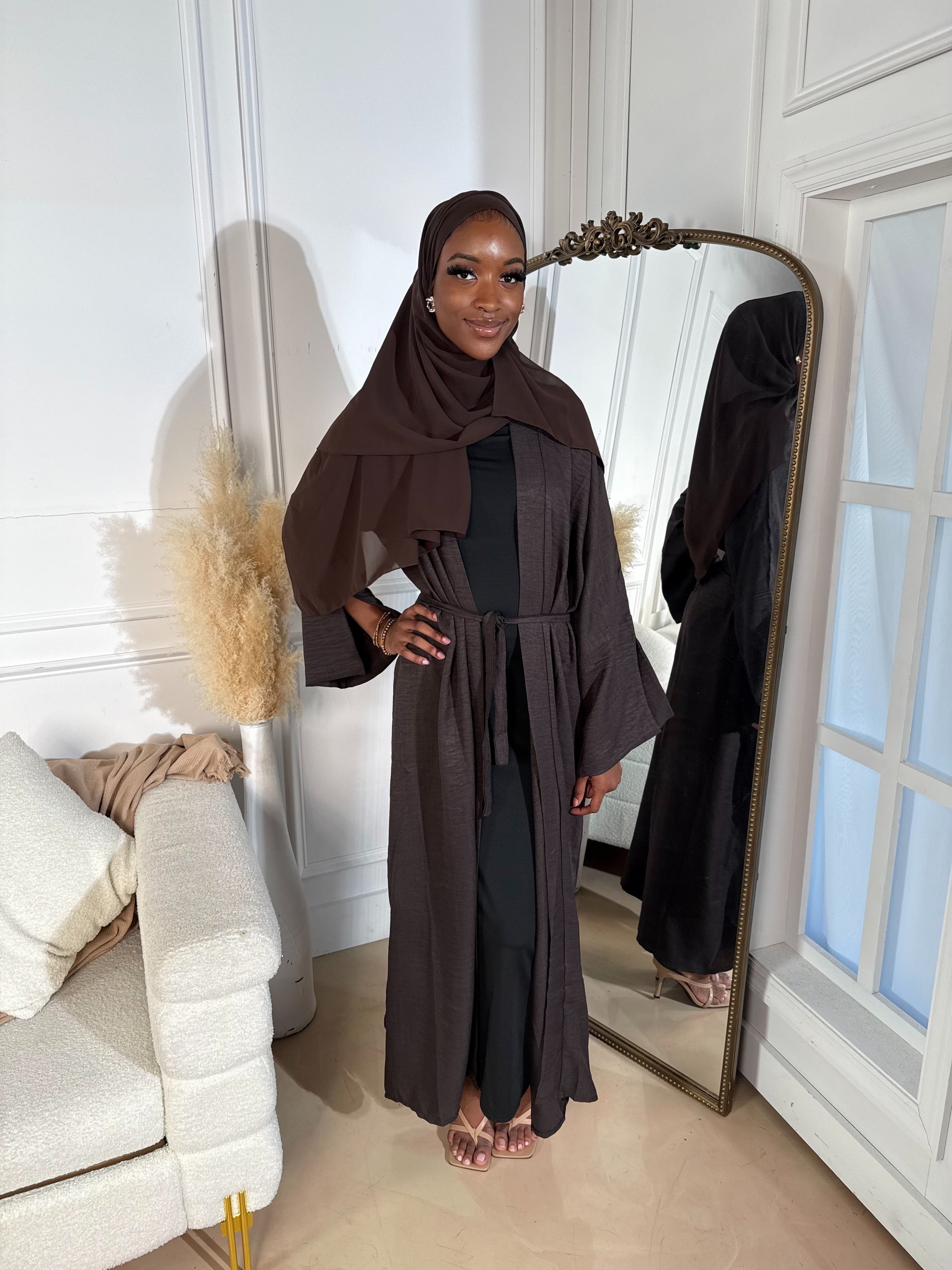 Mocha Brown Serene Linen Abaya Set