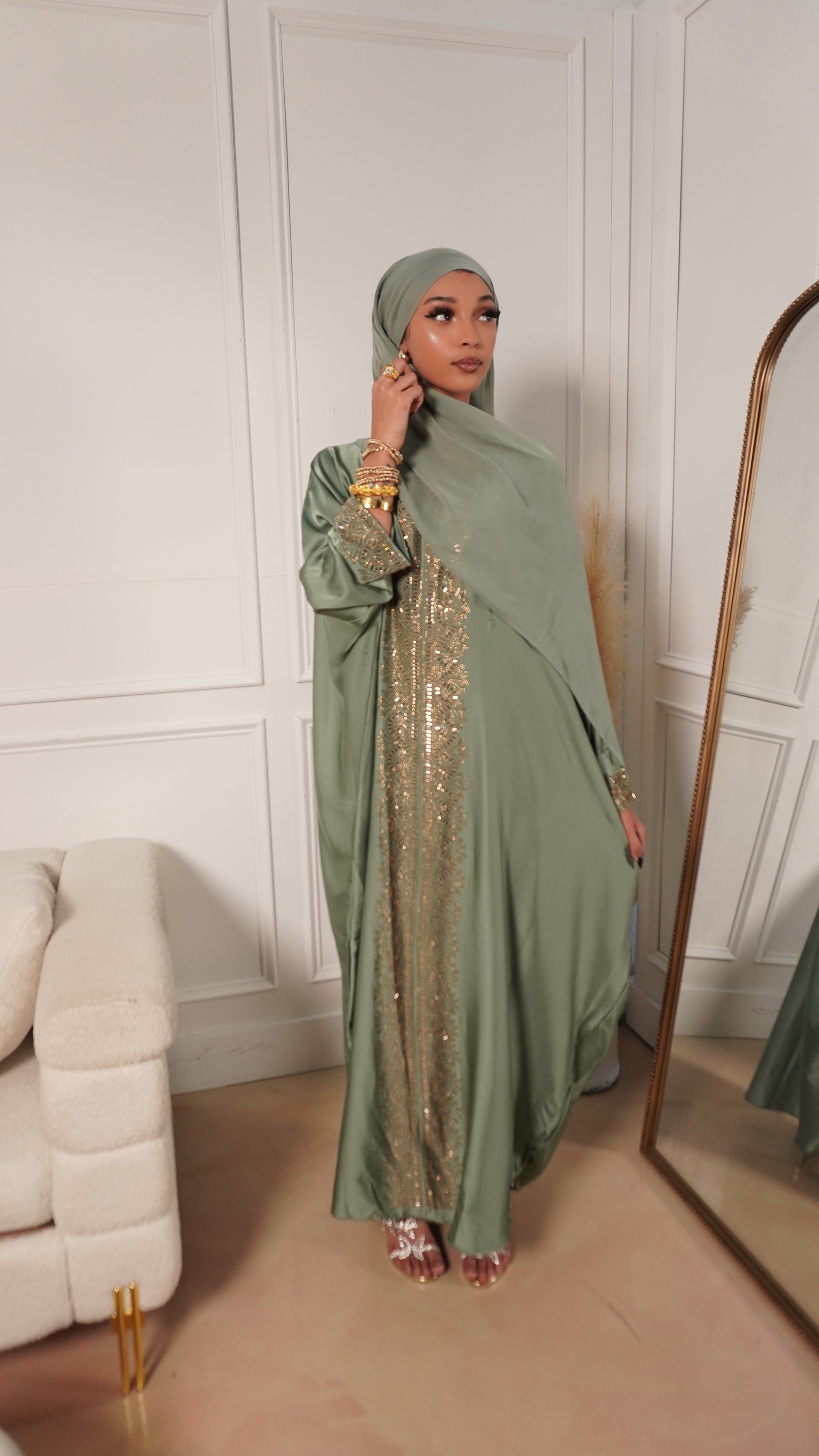 Zahra Sage Green Abaya Set