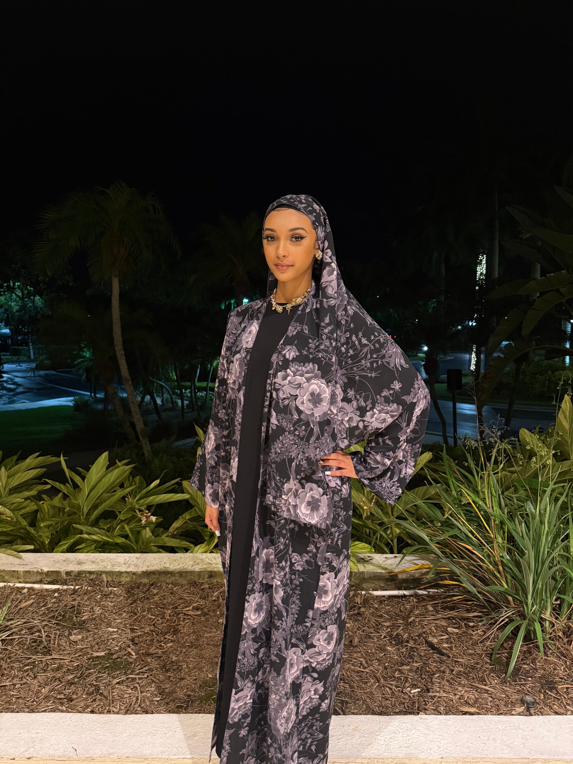 Black & Purple Royal Petal Abaya