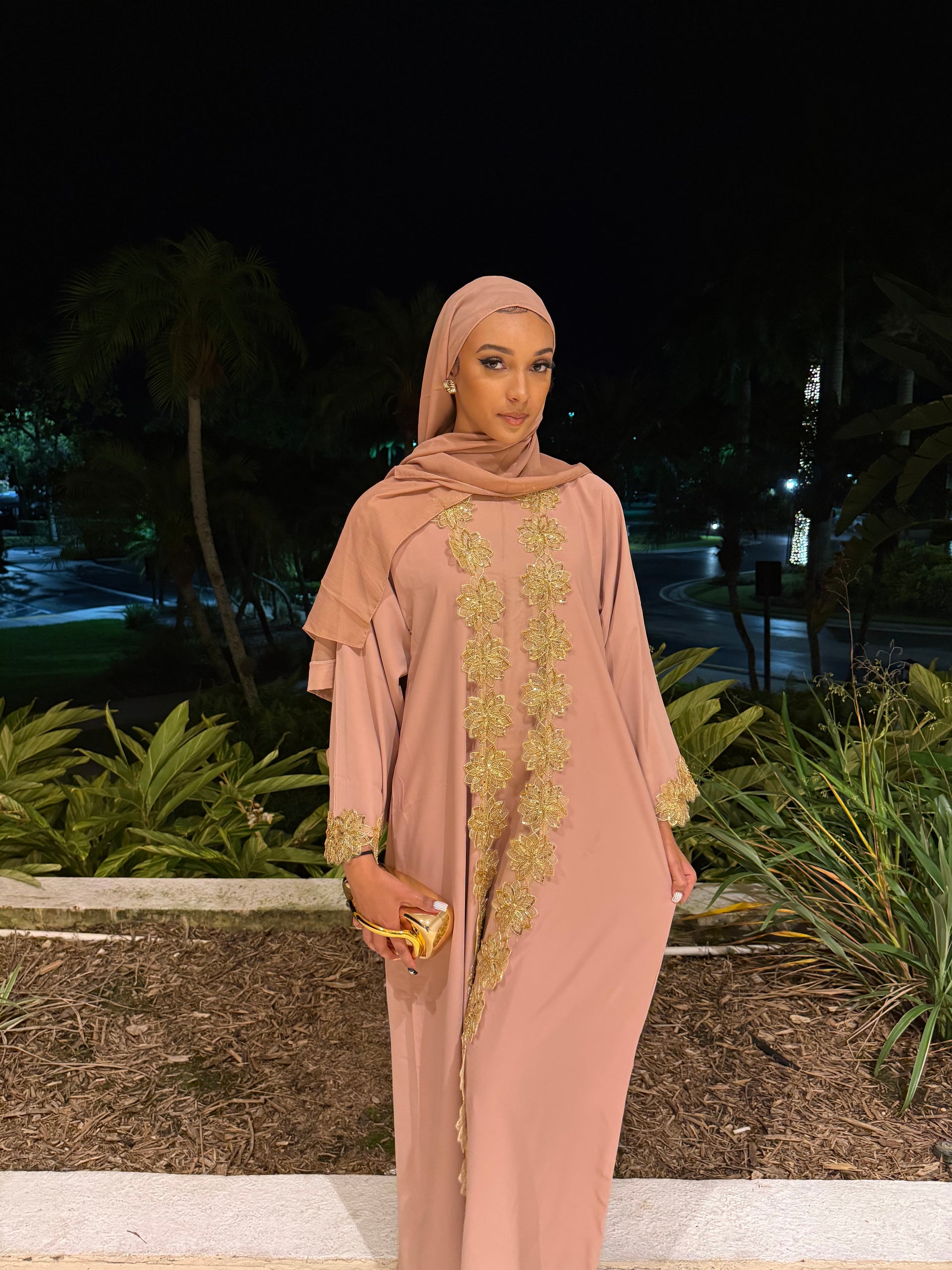 Layali Lace Abaya in Peach