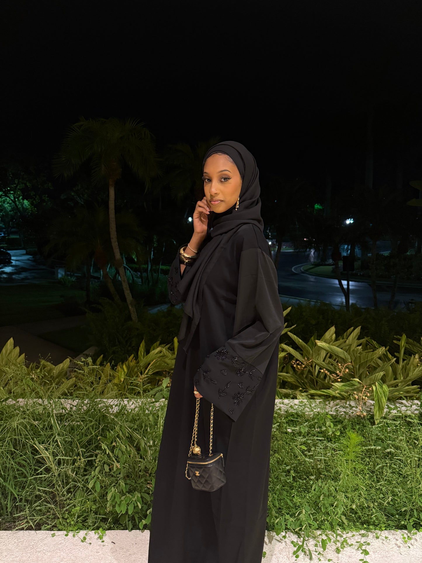 Pink Flower Rhinestone Abaya