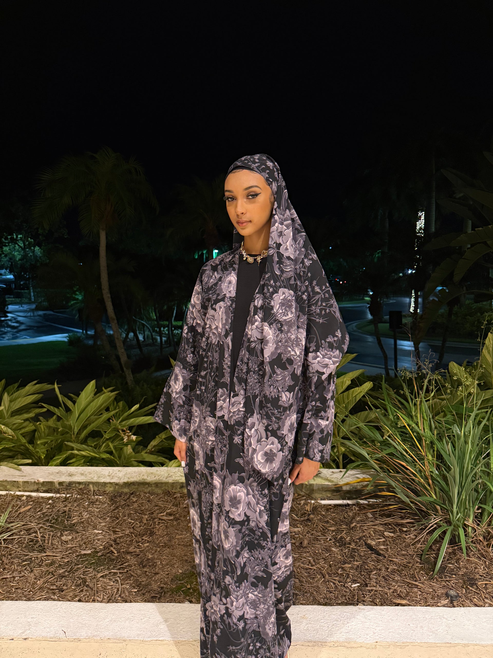 Black & Purple Royal Petal Abaya