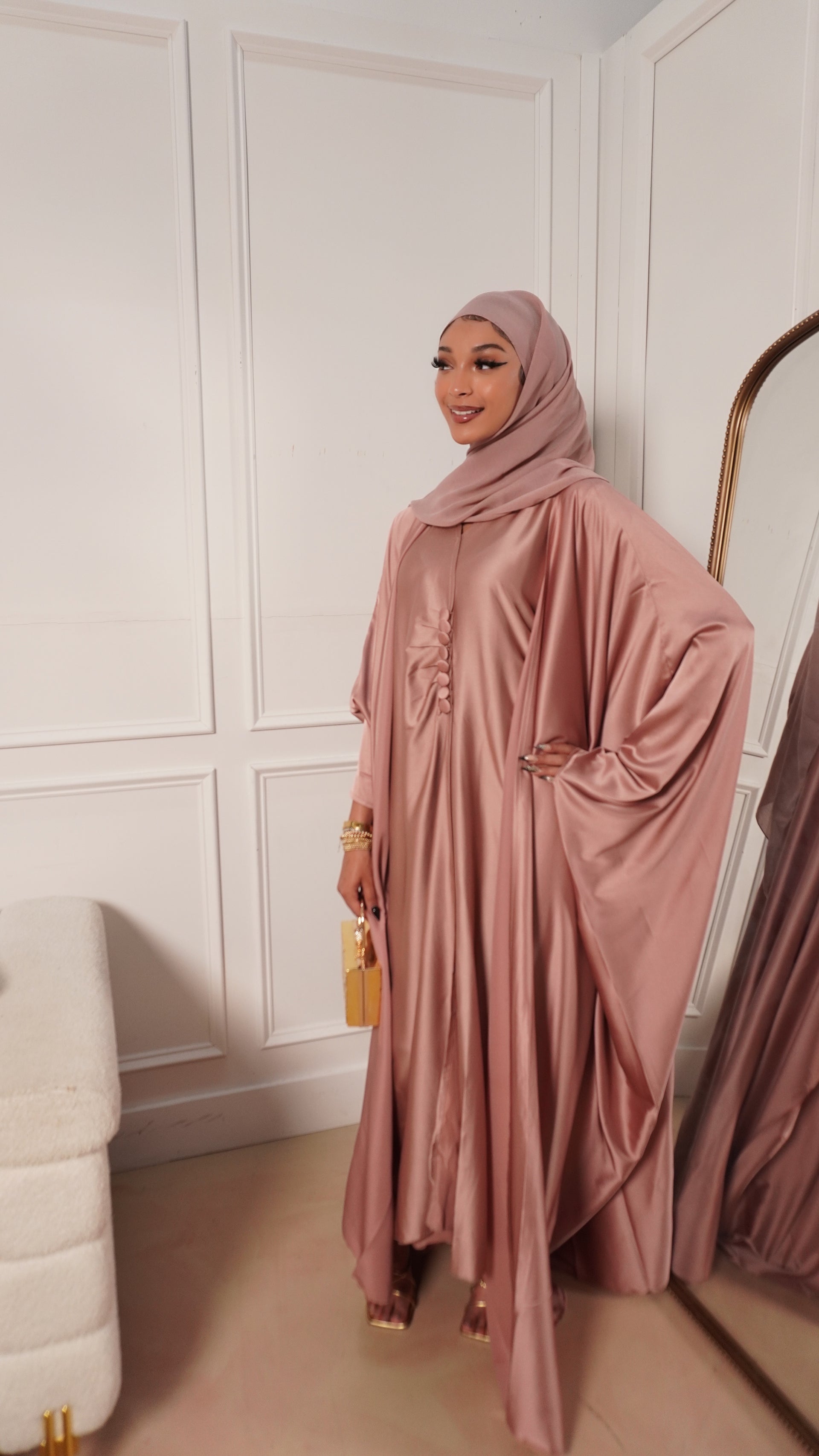 Pink Silk Abaya Set