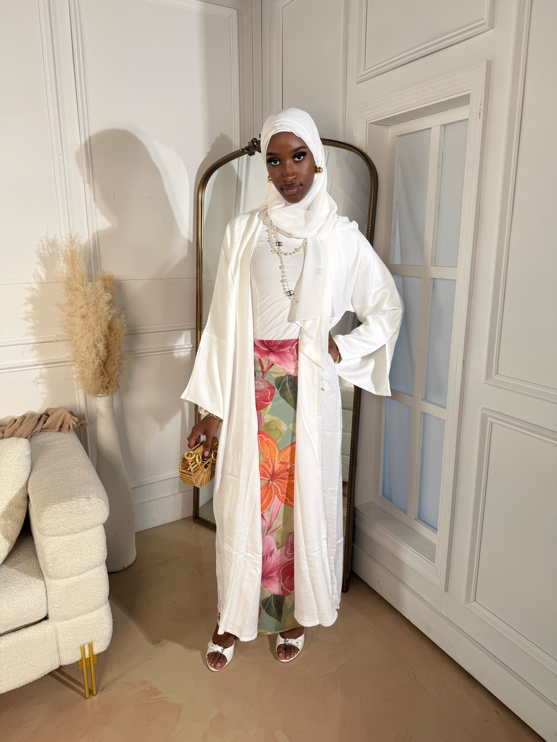 White Serene Linen Abaya Set